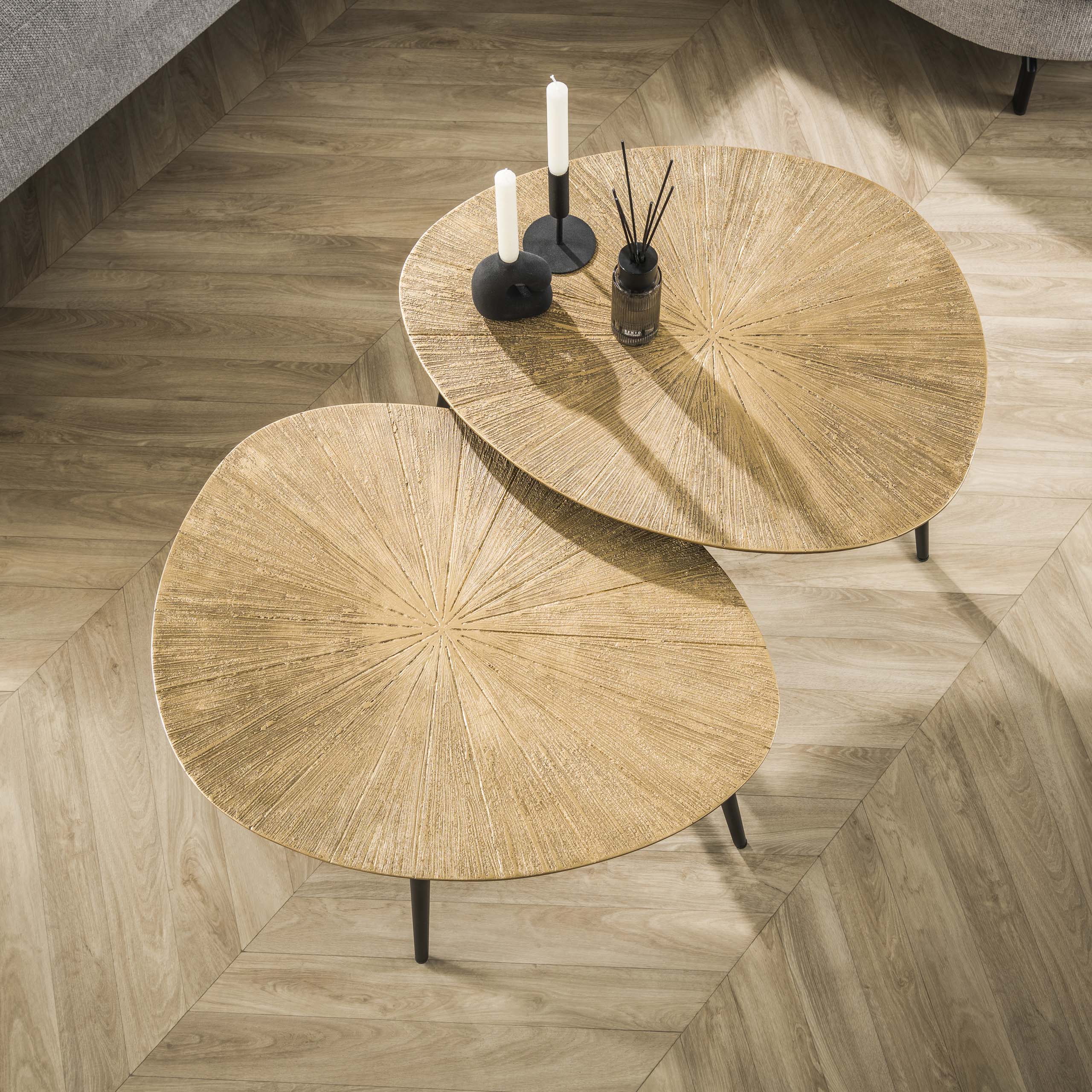 Soffbord Ray organic - Set om 2 - Antikt guld