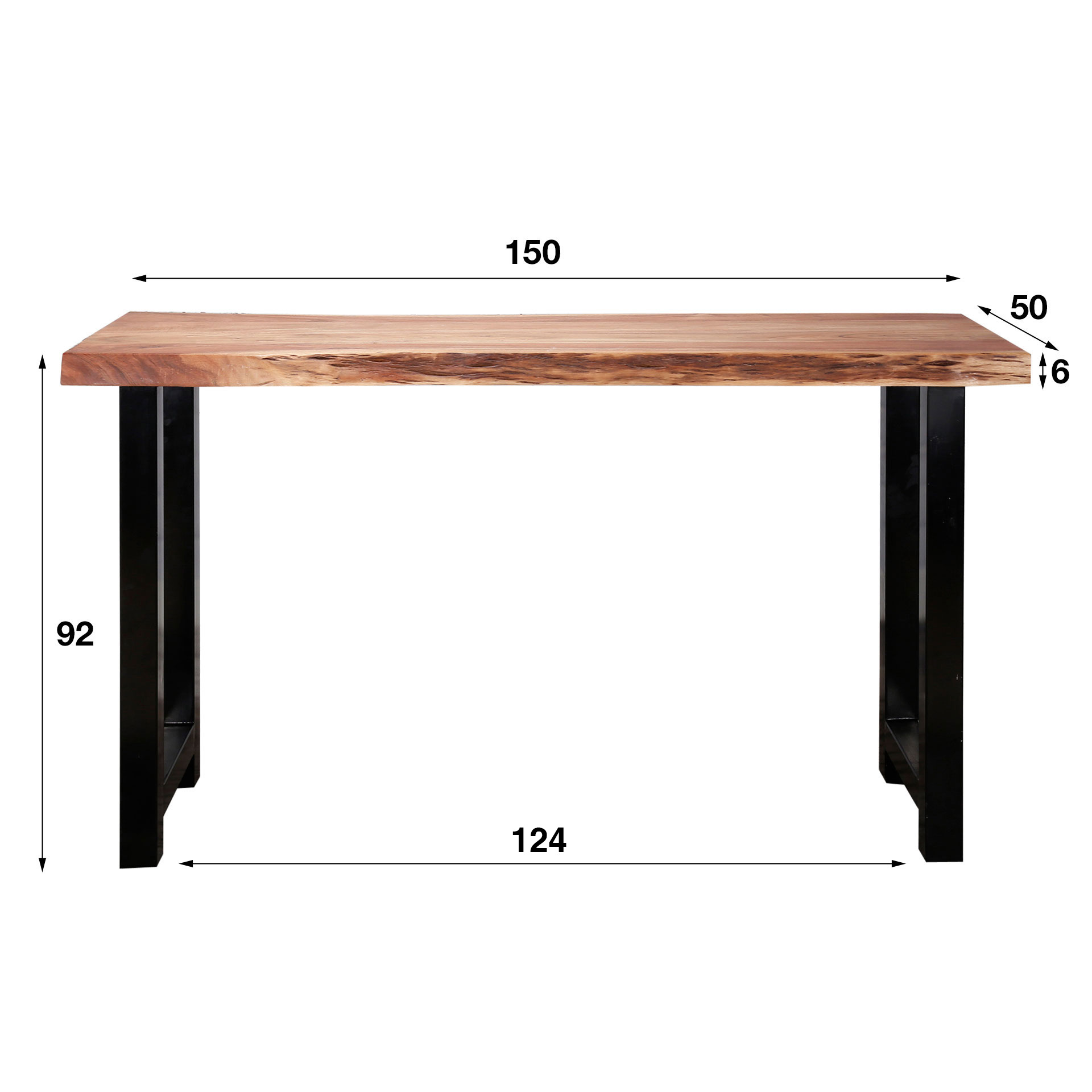Barbordsträdstam 150, topptjocklek 60 mm / Solid akacia natur
