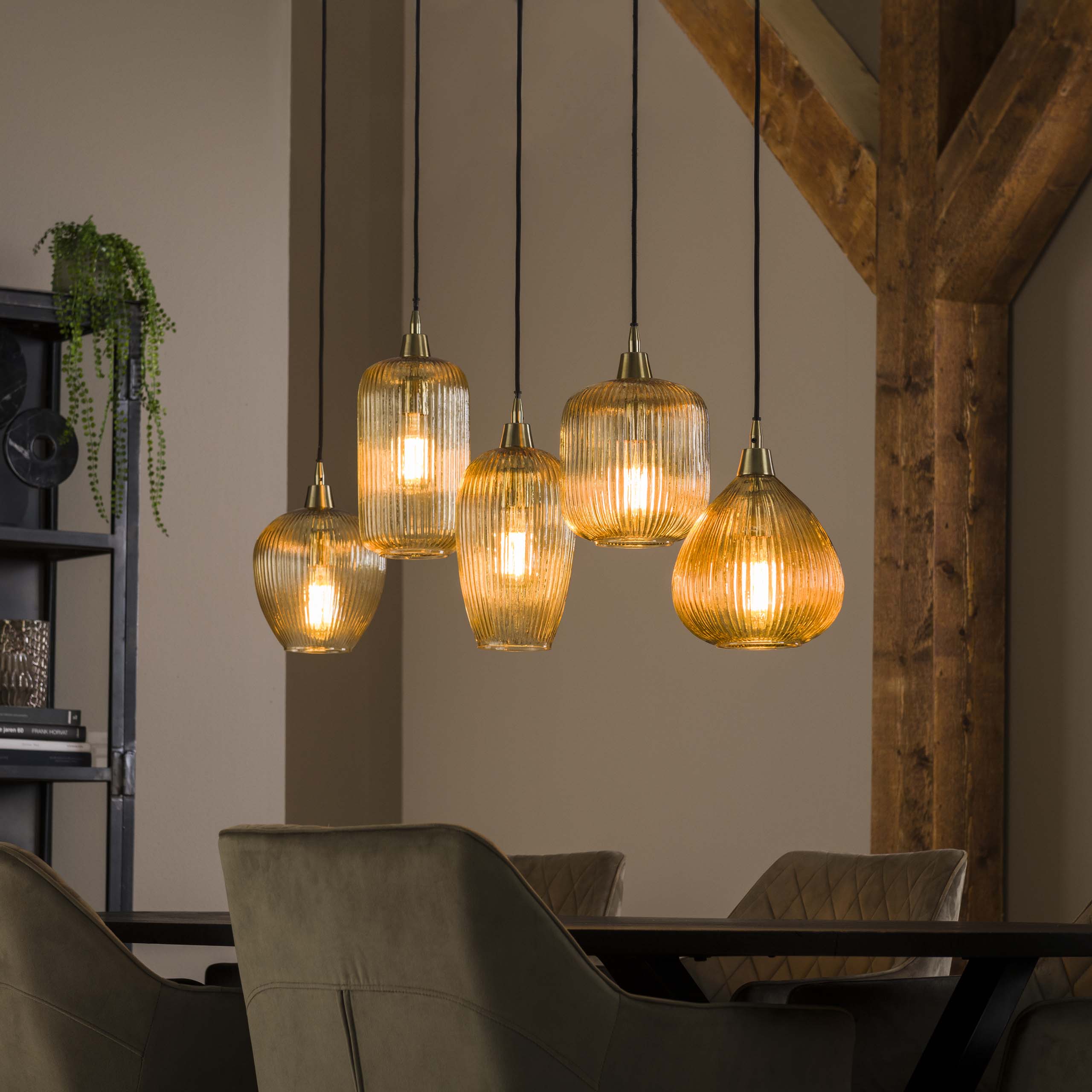 Hänglampa Stripe 5-light - bärnstensfärgad glas