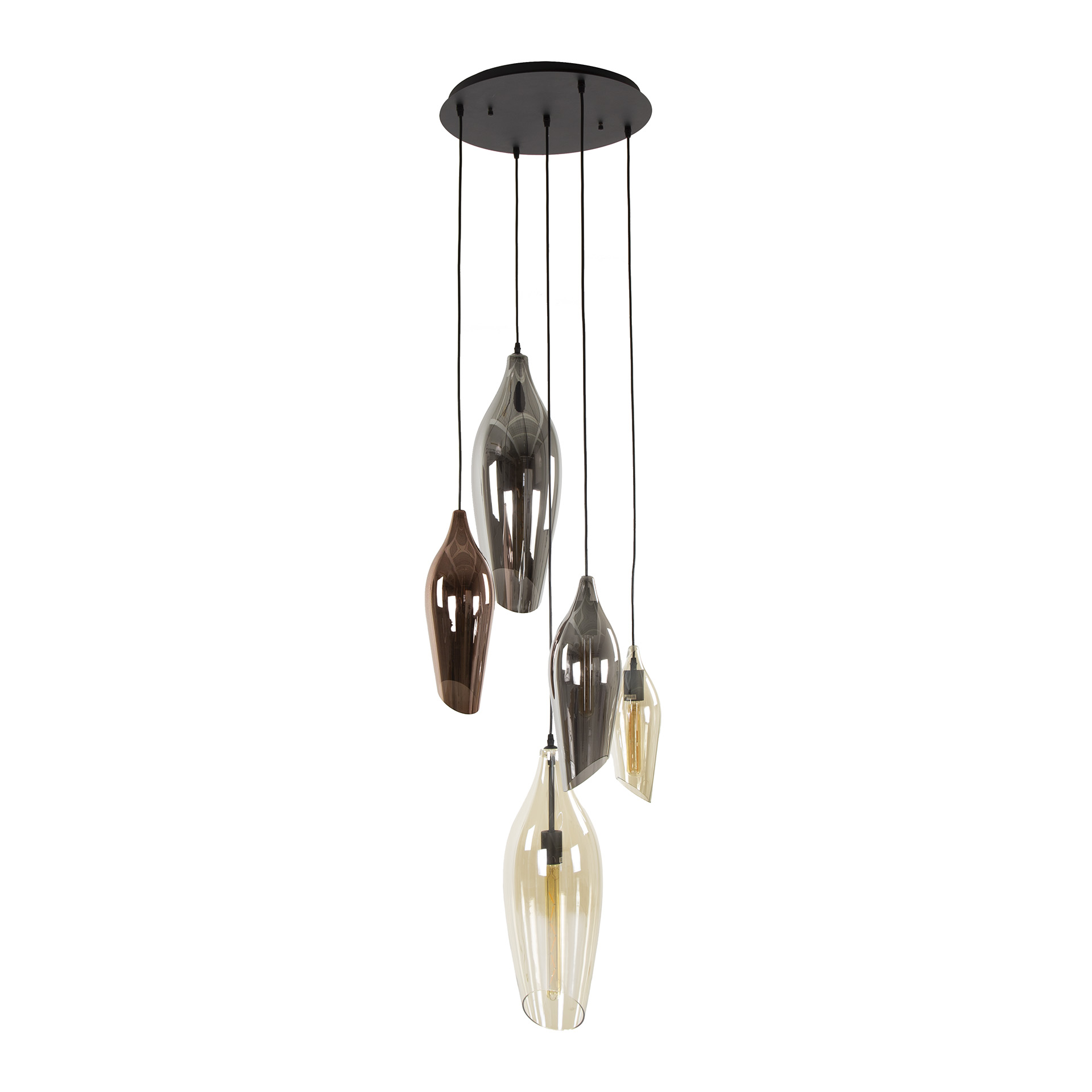 Hänglampa 5L stegad kokongmix glas / Svart