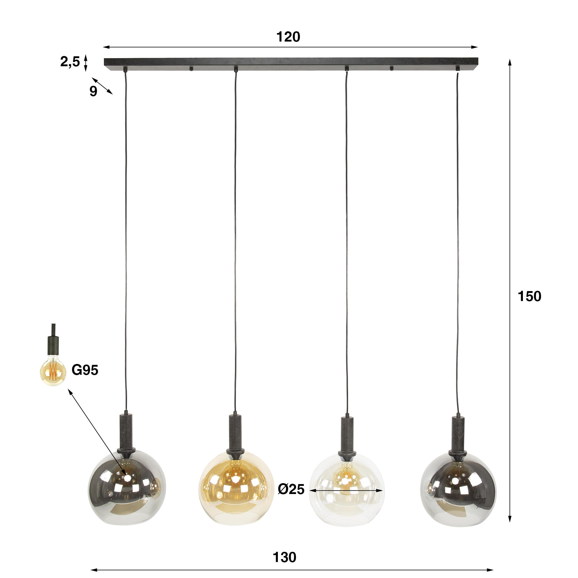 Hänglampa Sfera Tricolore 4-light - Artic svart