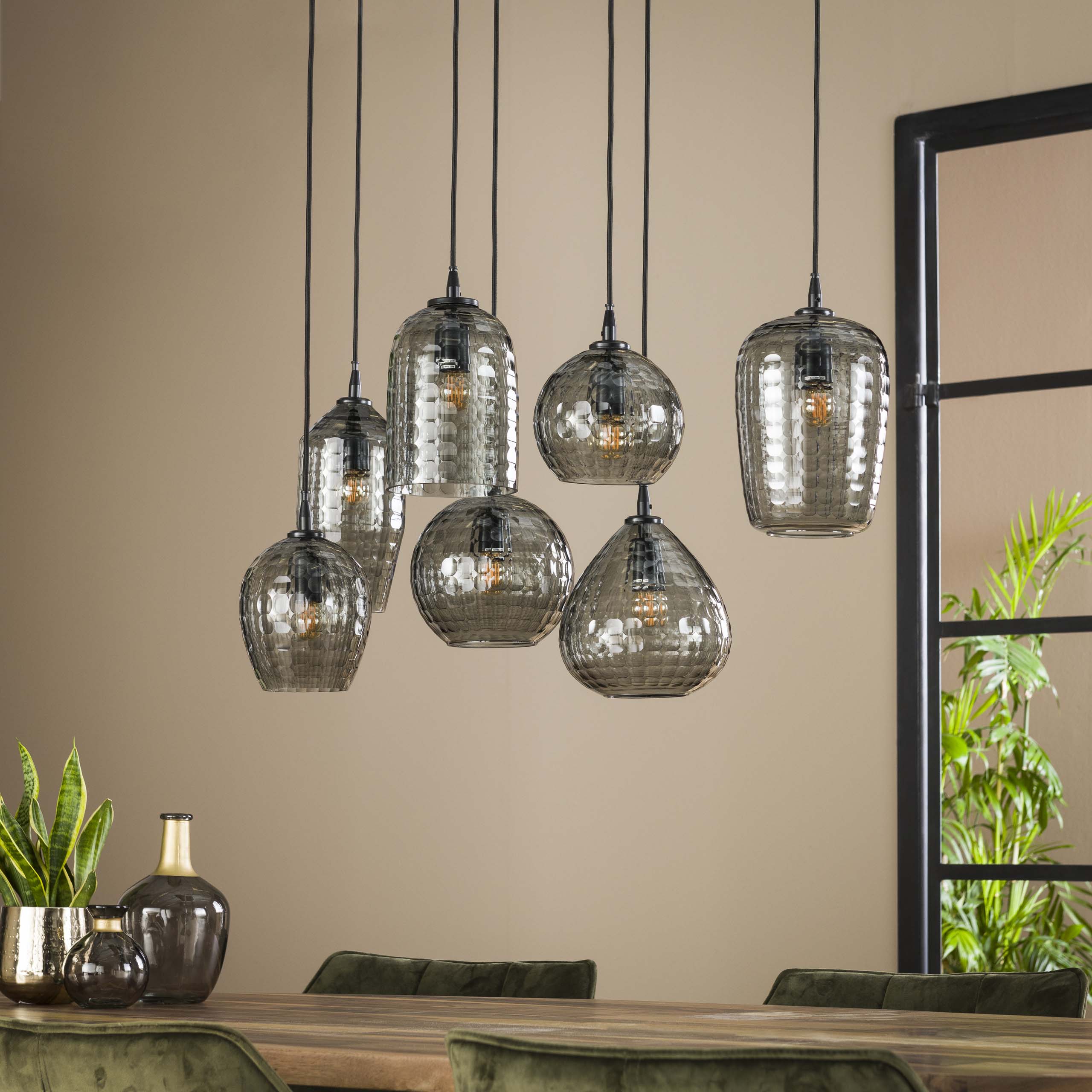 Hänglampa Hexagon 4+3 lampor - Rökgrått glas