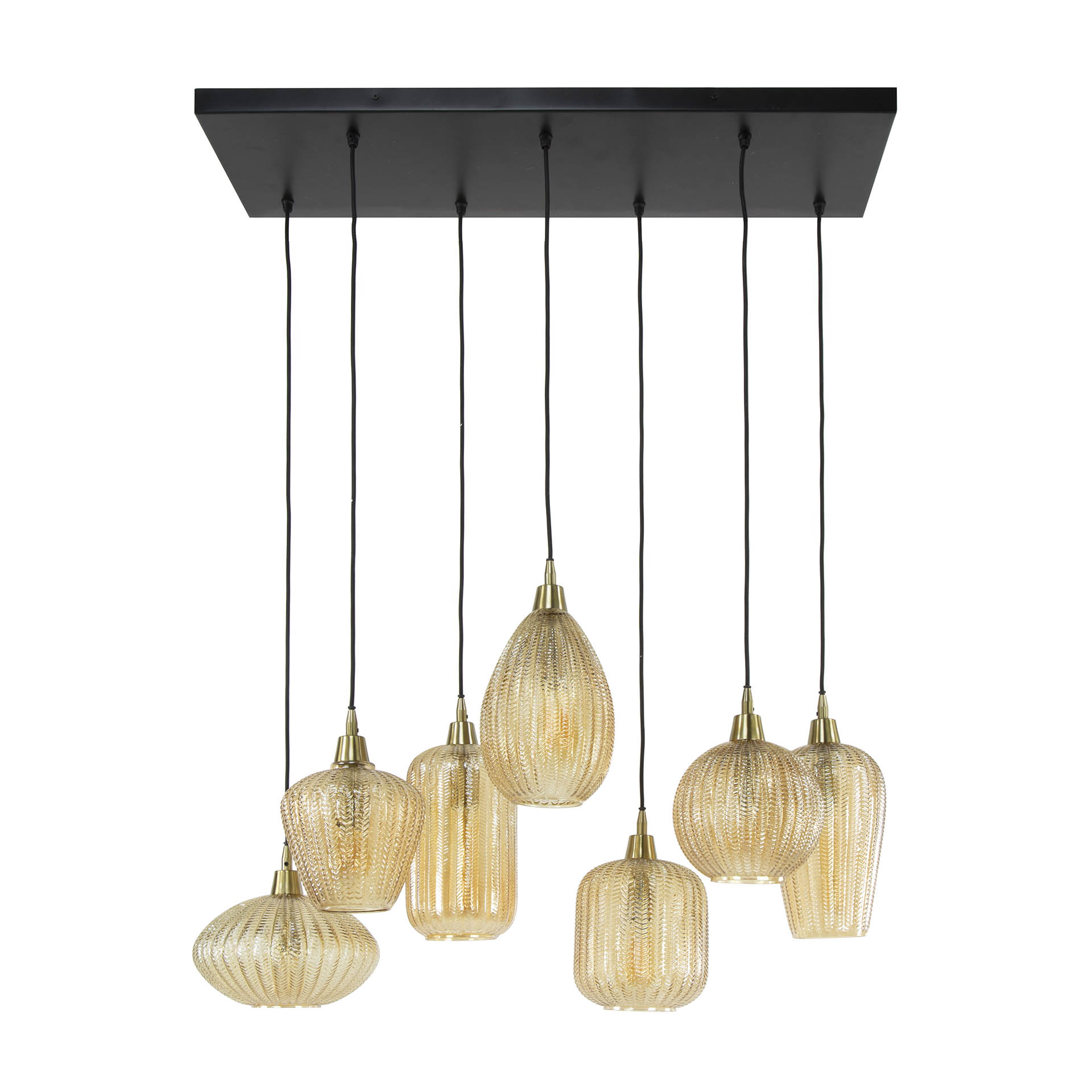 Hänglampa 4+3 V-formad mönstermix / Bärnstensfärgat glas