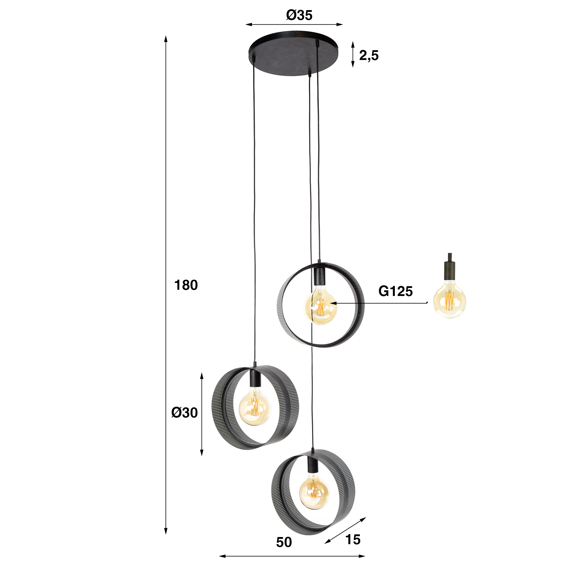 Hänglampa Ringnät steg 3-ljus - Charcoal