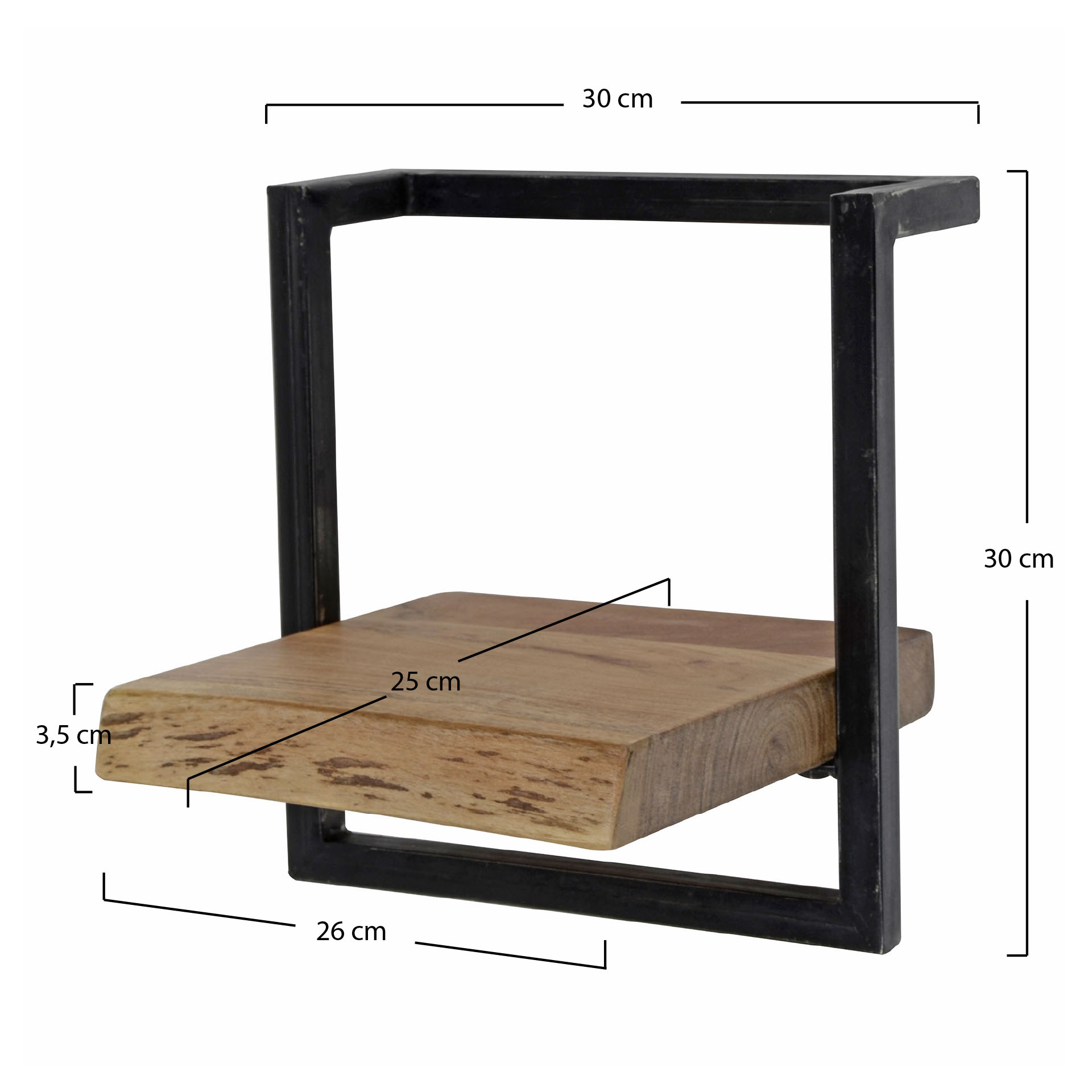 Vägghylla Kantstomme 30 cm - Massiv akacia
