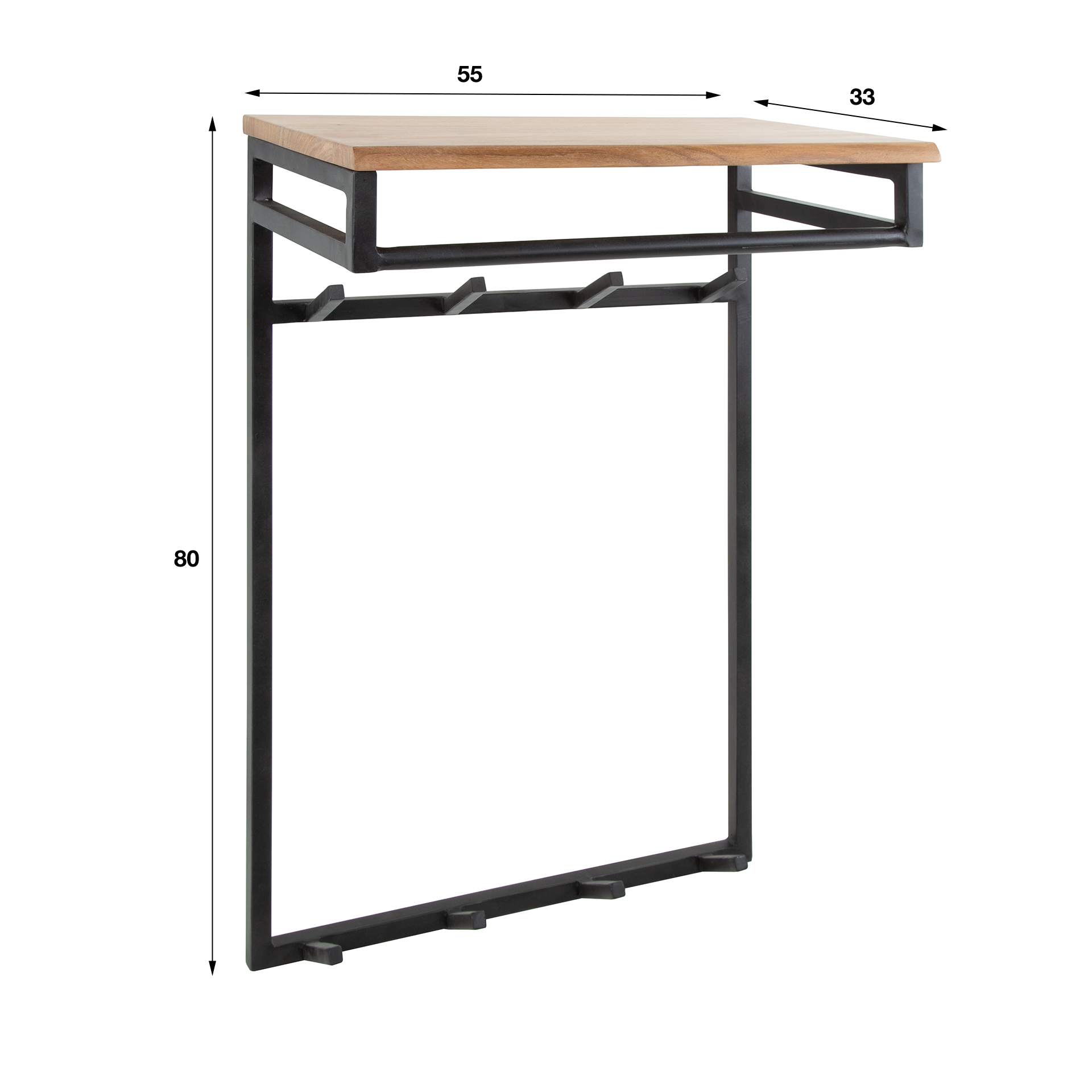 Klädhängare anpassade höga 2x4 krokar / Solid akacia natur