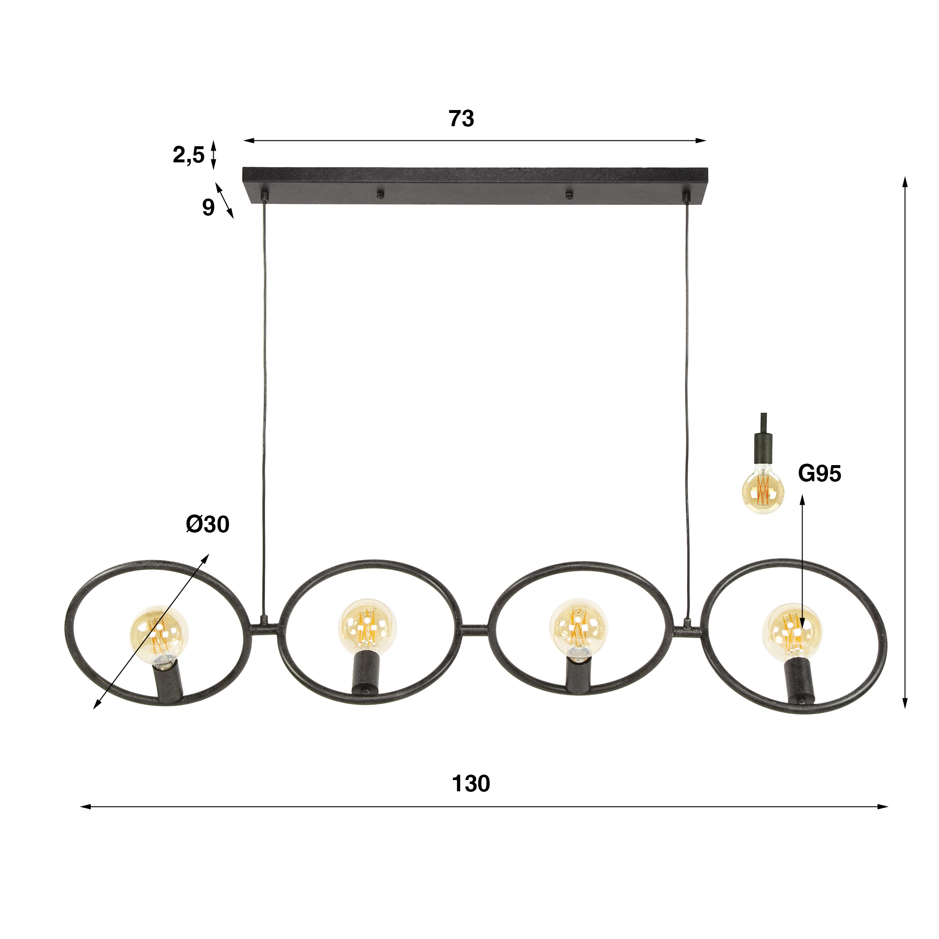 Hänglampa Loop 4-light Artic svart
