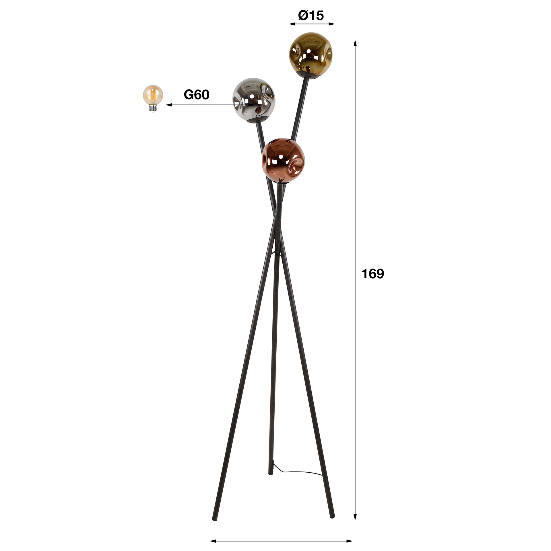 Golvlampa Molecule 3-ljus Artic svart