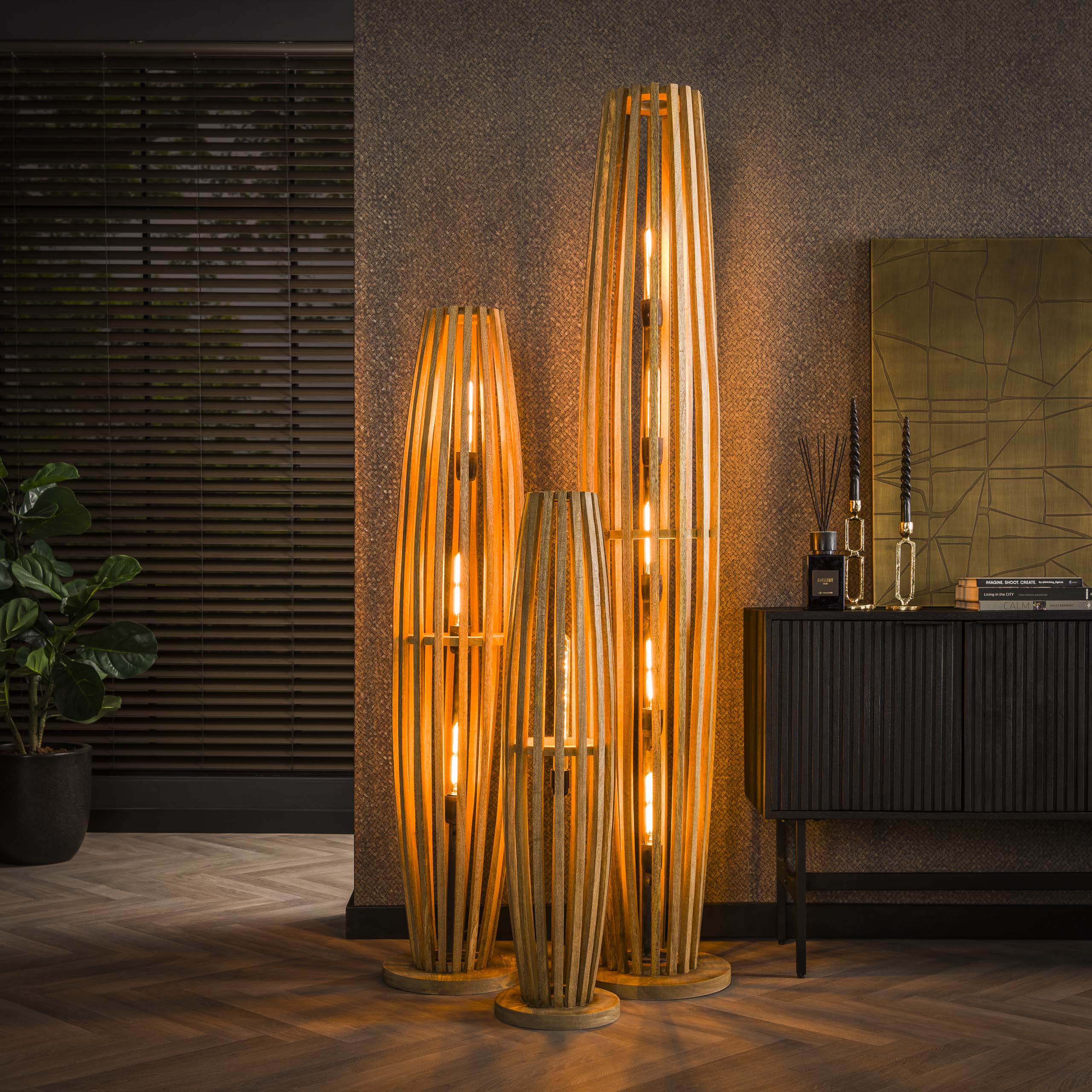 Golvlampa 2L orbit / Solid mango naturell