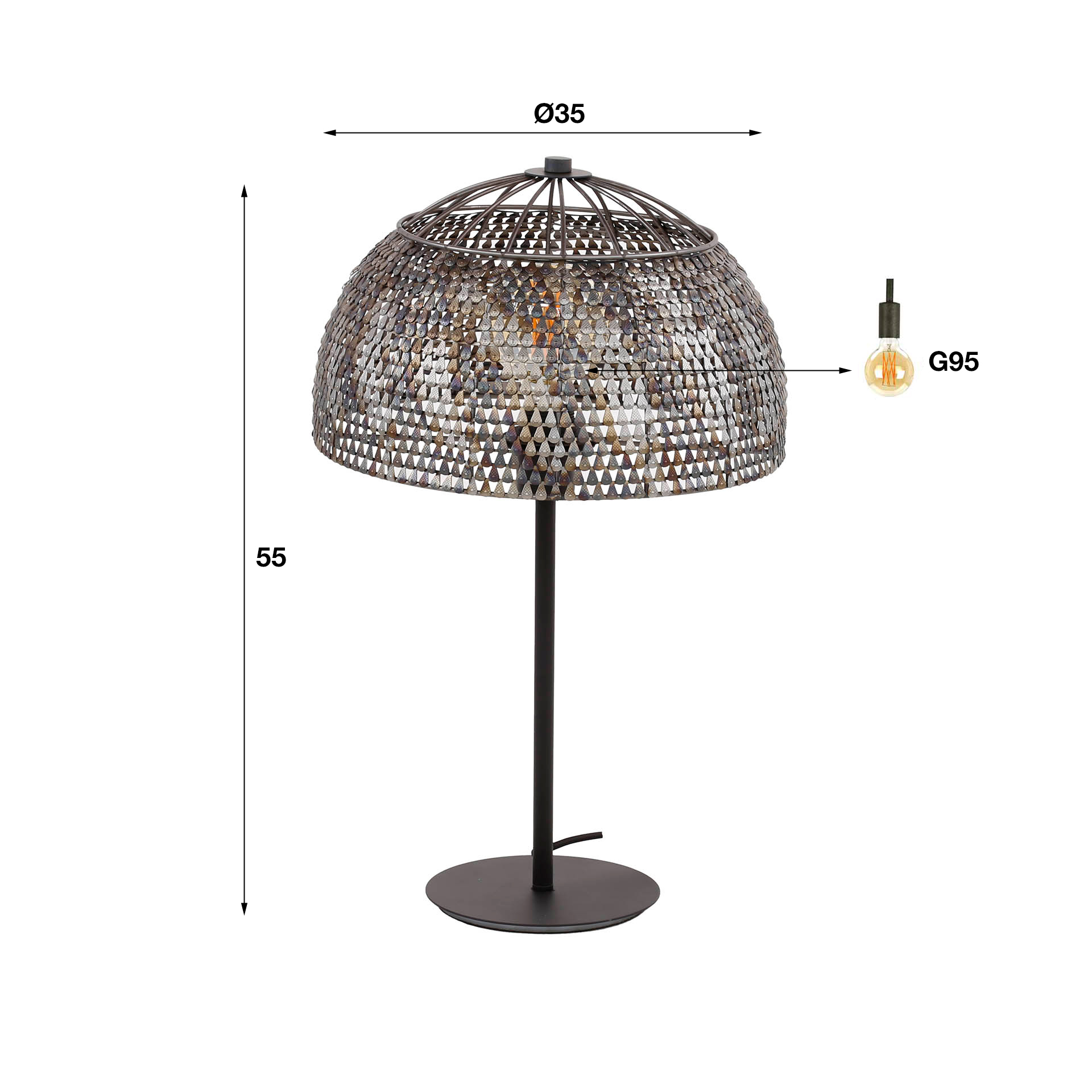 Bordslampa Ø35 pansar öppen / Svart brun