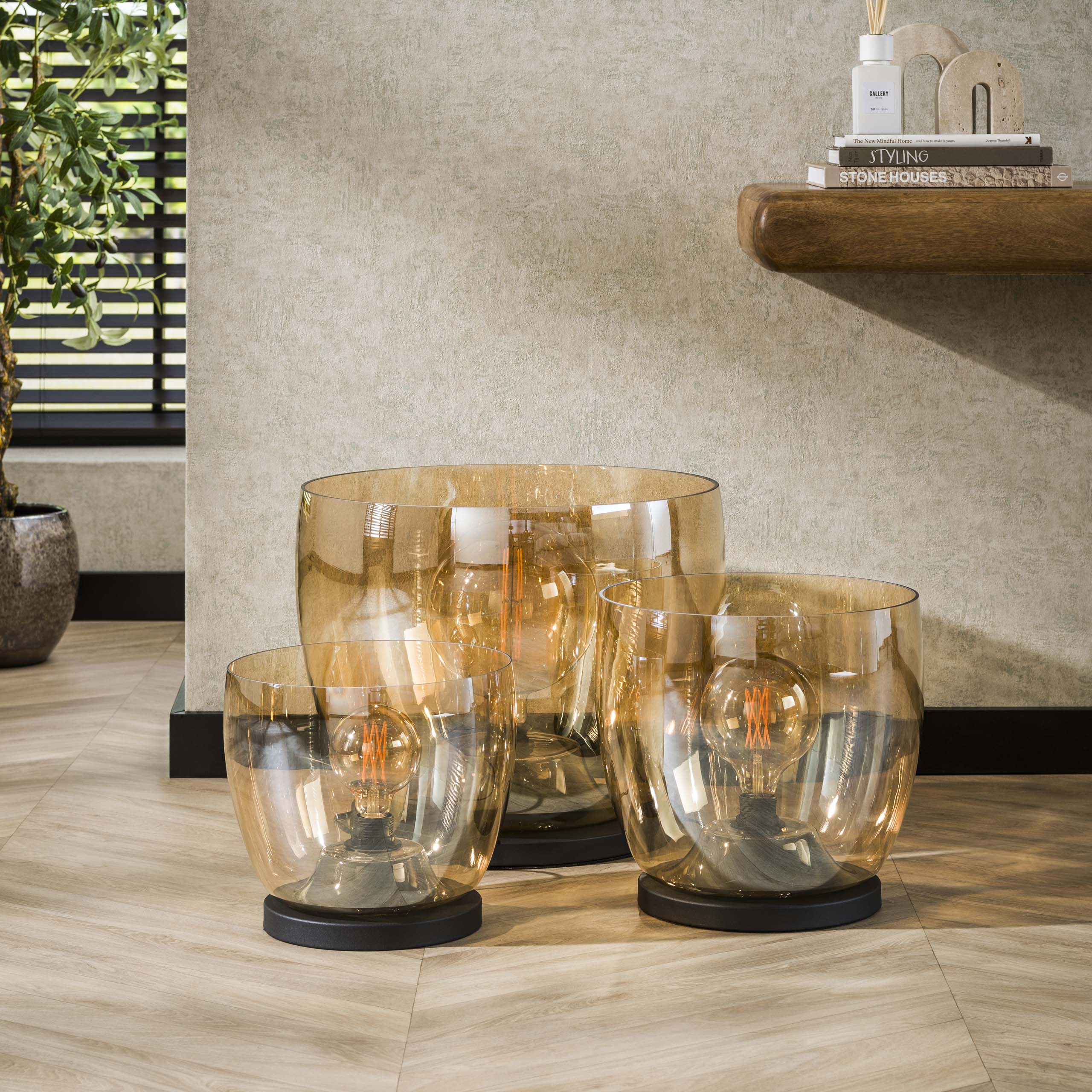 Golvlampa UP XXL 1-ljus - Bärnstensfärgad glas