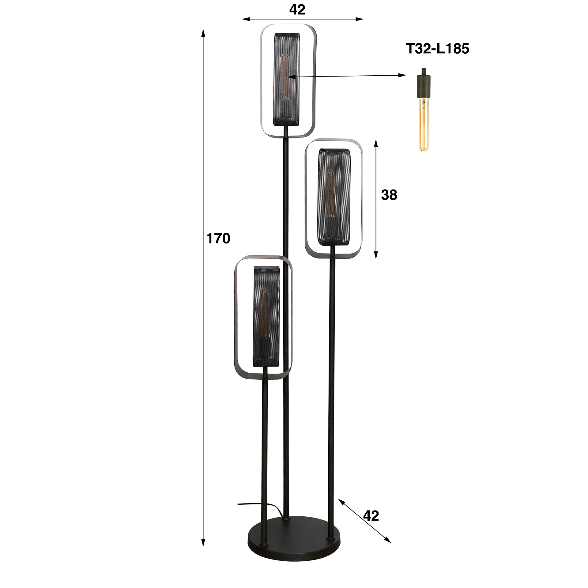 Golvlampa Mesh Rotate stepped 3-ljus Artic svart