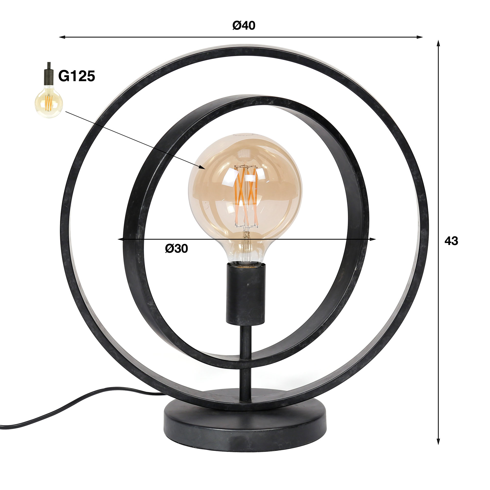 Bordslampa 1L Vänd / Kol