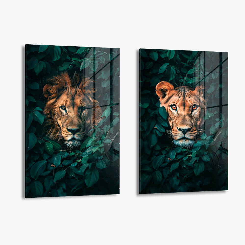 Bundle: "Jungle Lion and Lioness" (2x) – Glas
