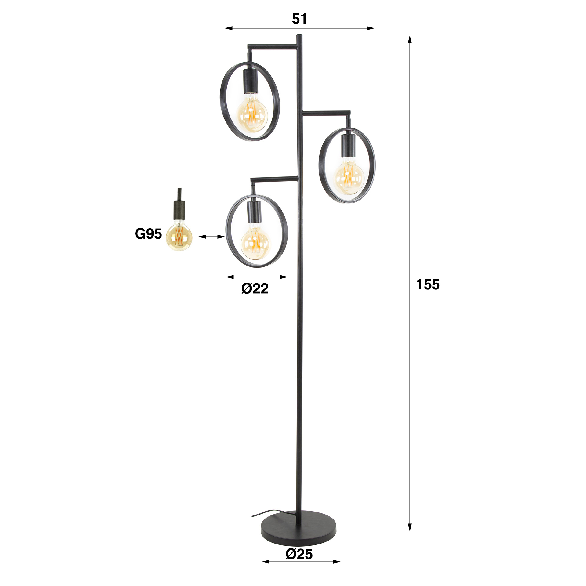 Golvlampa 3L ring / Charcoal