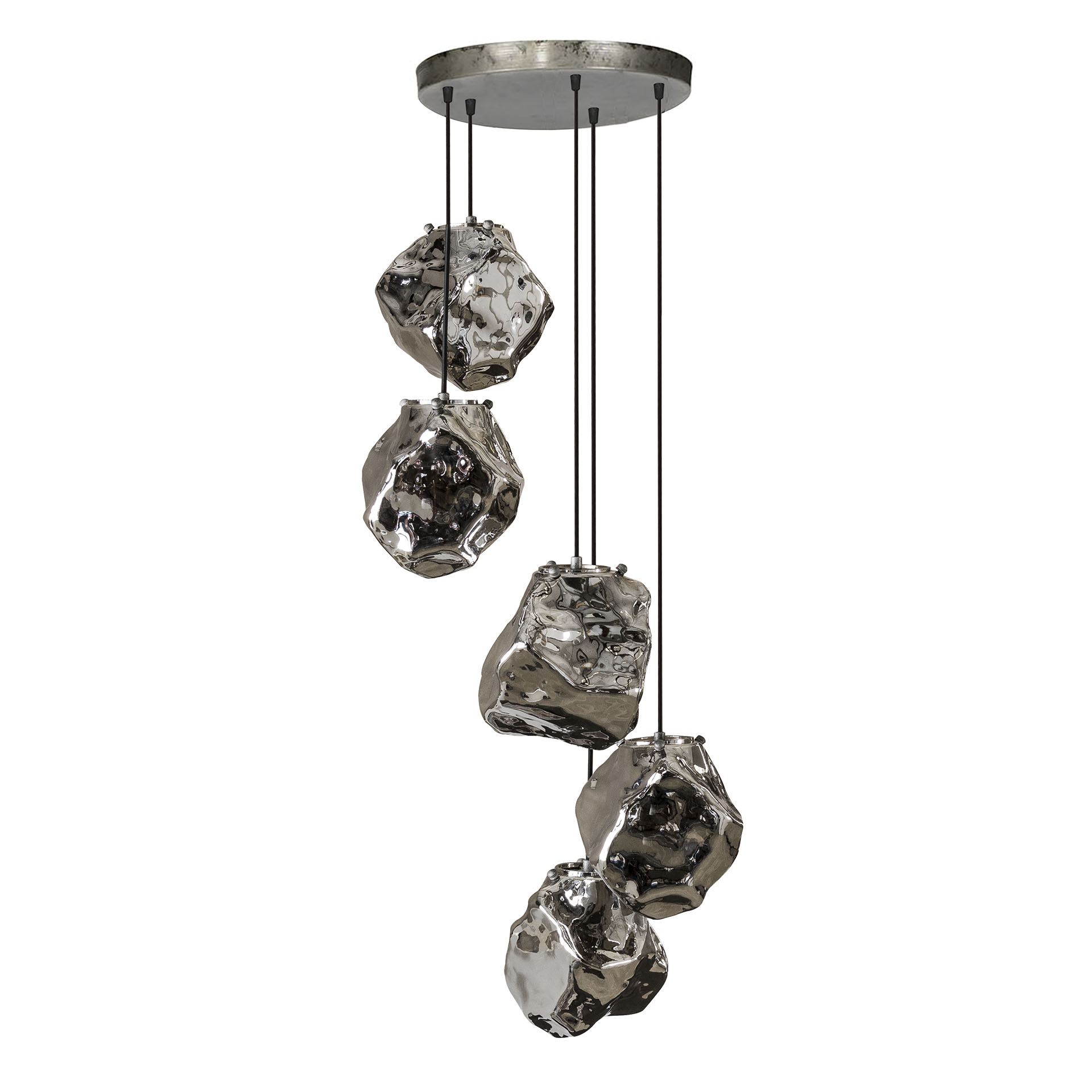 Hänglampa 5L stentrappad / Kromat glas