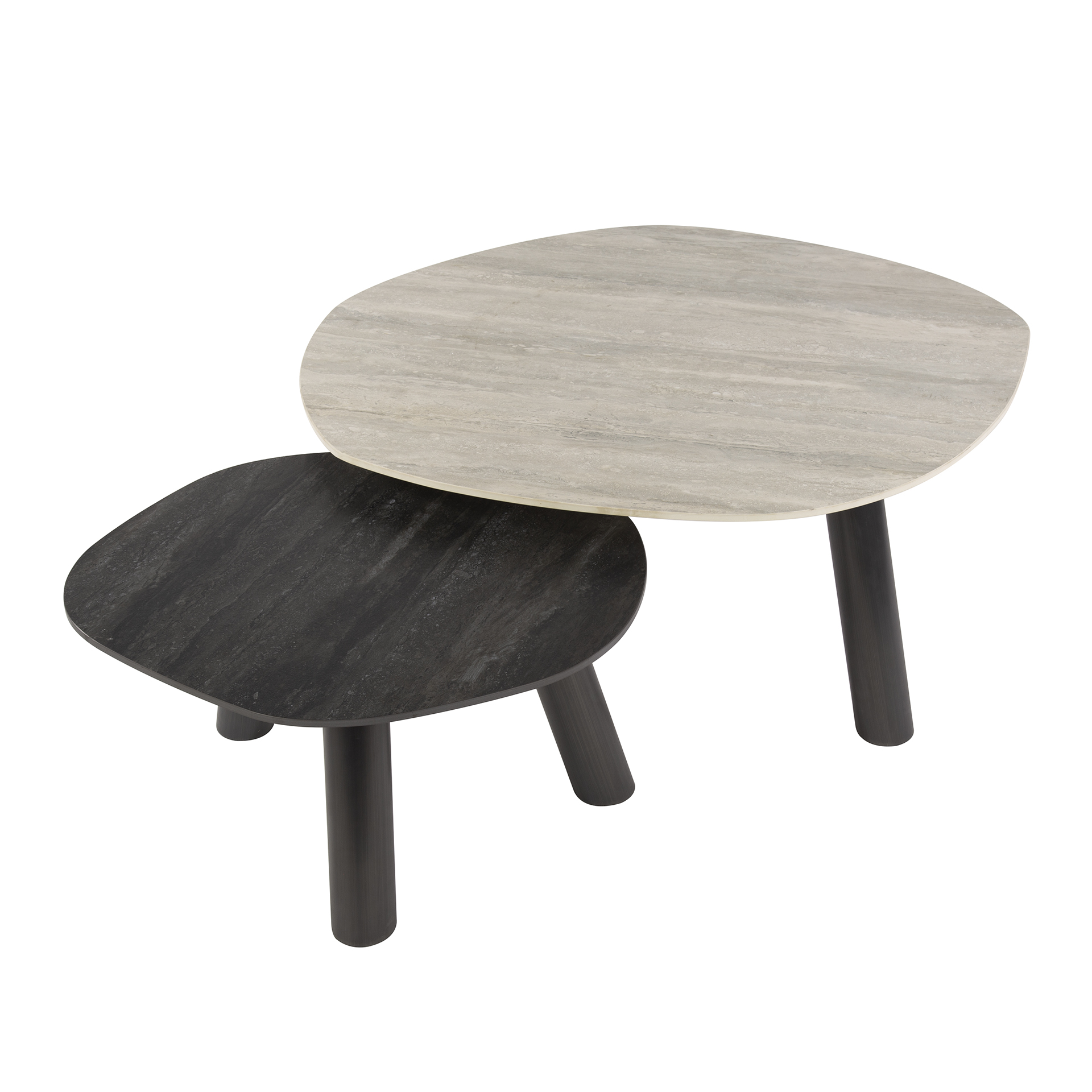 Soffbord Twin Log 3D keramisk travertin - Set om 2