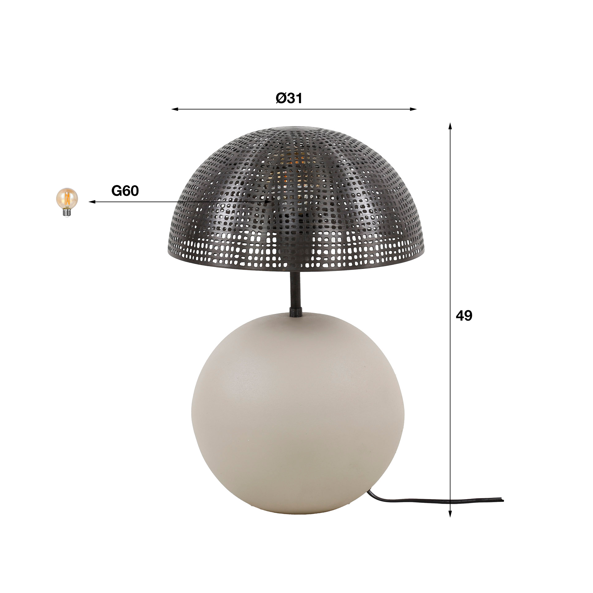 Bordslampa 1L sfär natur / Naturgrå