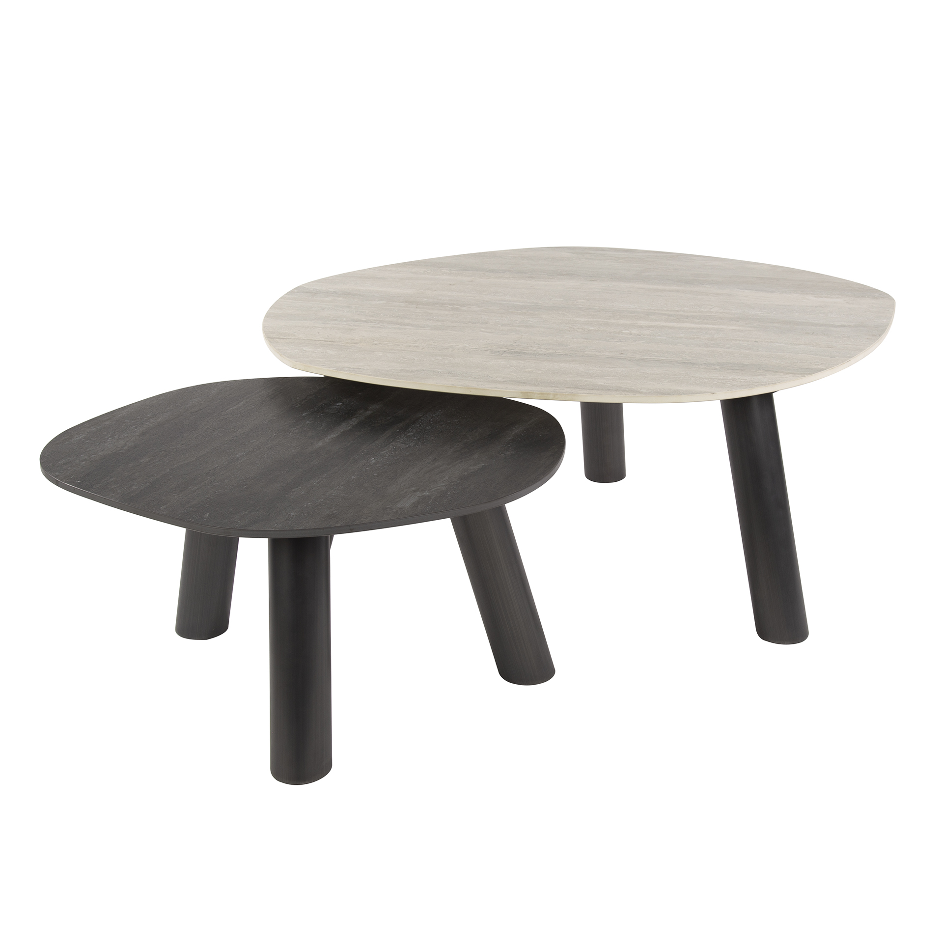 Soffbord Twin Log 3D keramisk travertin - Set om 2