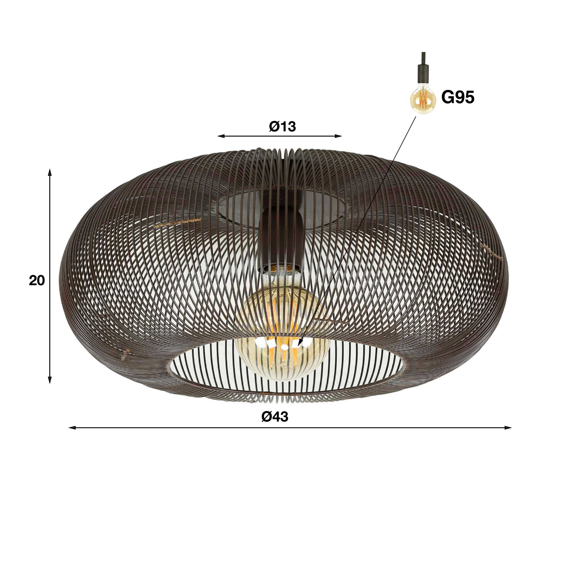 Taklampa Ø43 koppartwist / Svart nickel