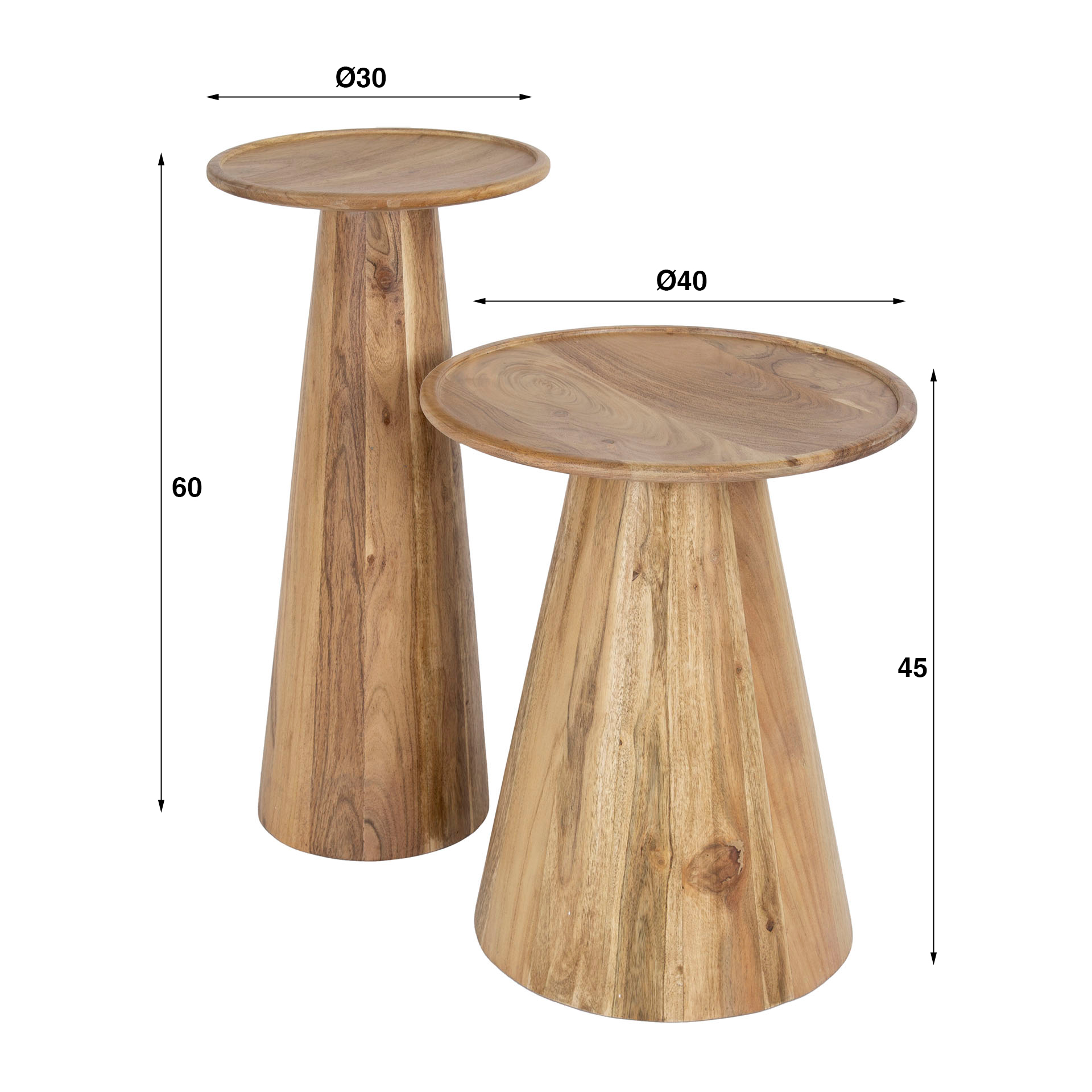 Sidobord Cone - set om 2 - Solid akacia
