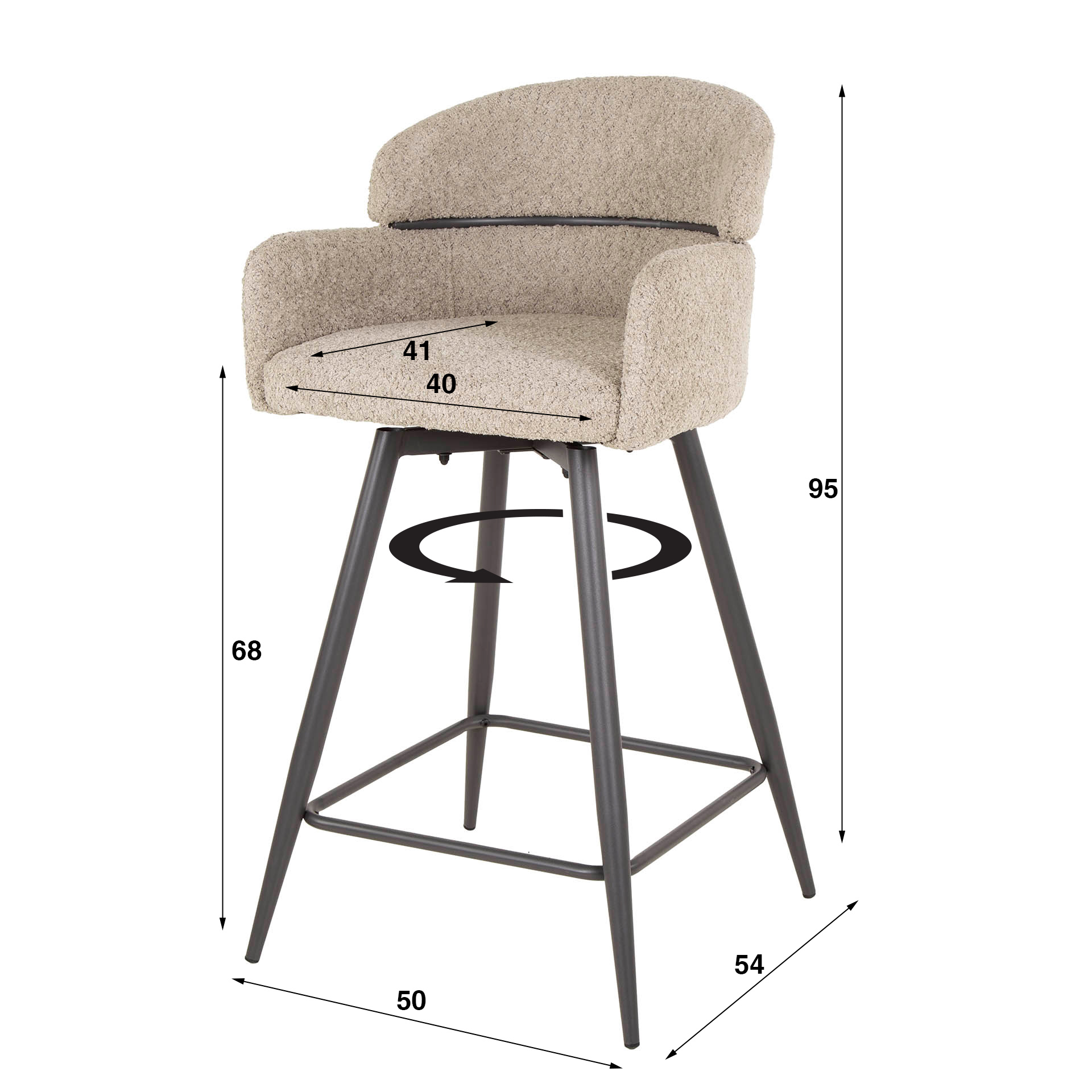 Barstol vridbar boucle rund rygg VPE2 / Boucle sand färg
