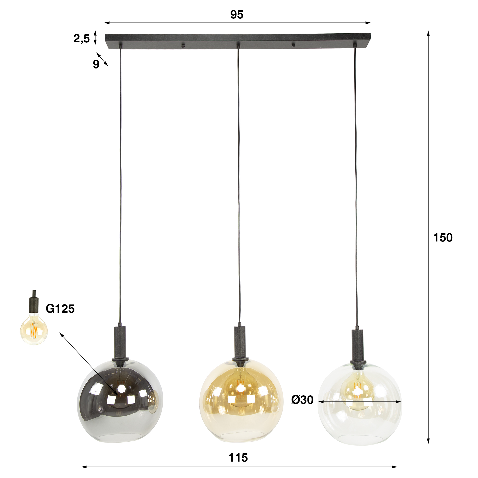 Hänglampa Sfera Tricolore 3-light - Artic svart