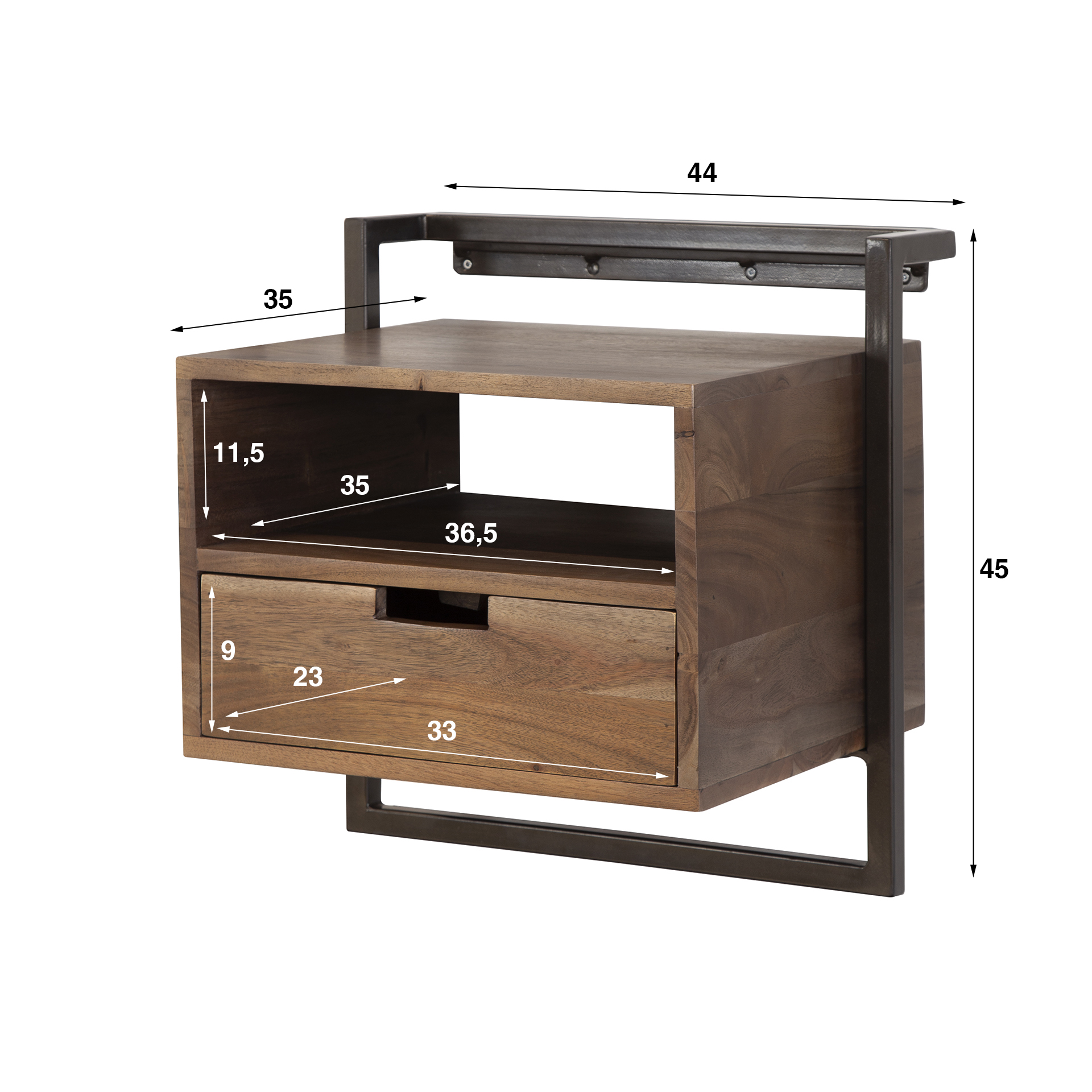 Sängbord Air Solid 1 låda - Solid akaciabrun