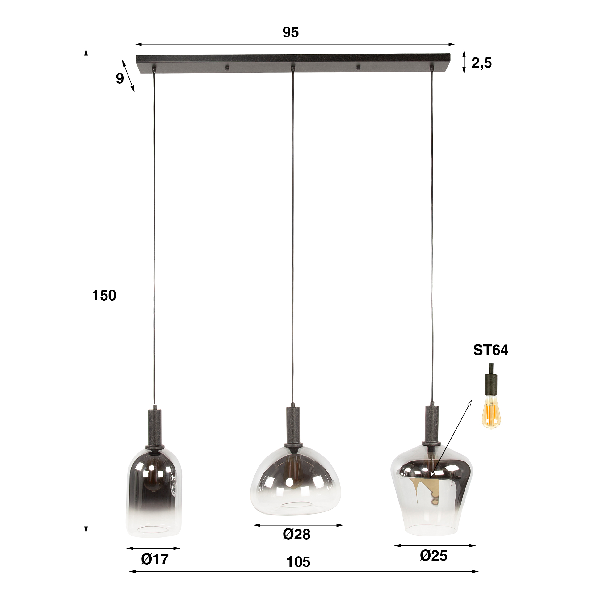 Hänglampa Zenith 3-light - Artic svart