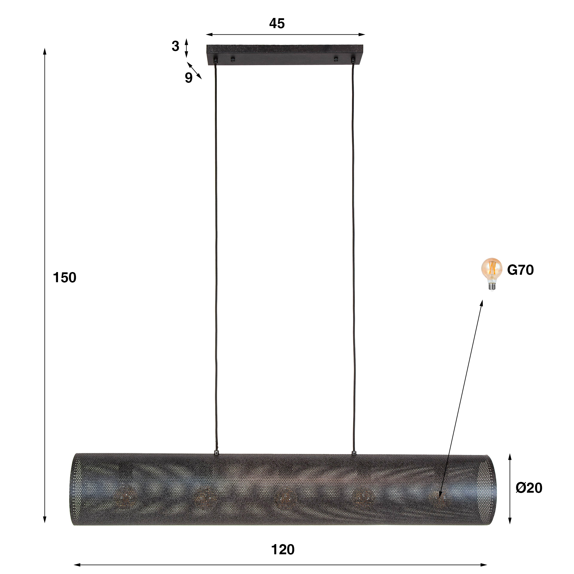 Hänglampa Tubon Mesh 5-light - Artic svart