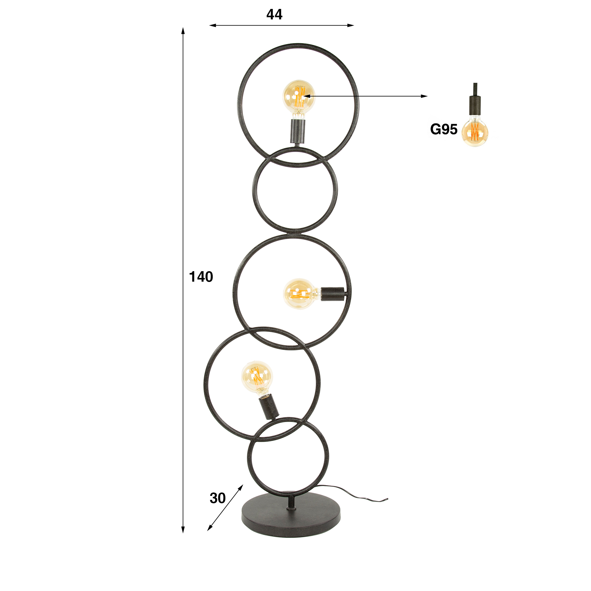 Golvlampa Loop 3-light Artic svart