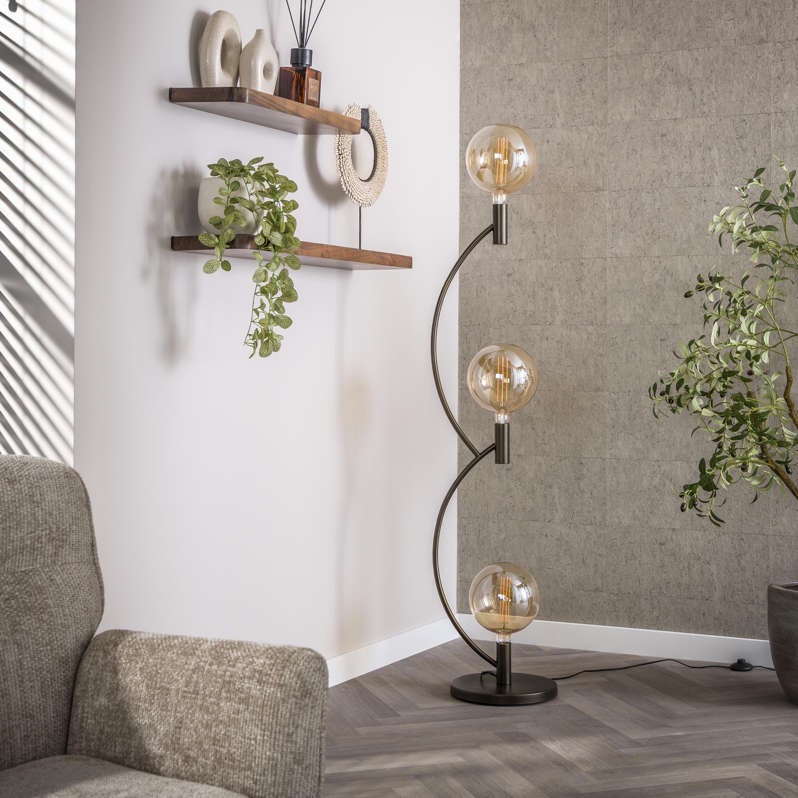 Golvlampa Arcus 3-ljus Siennabrun