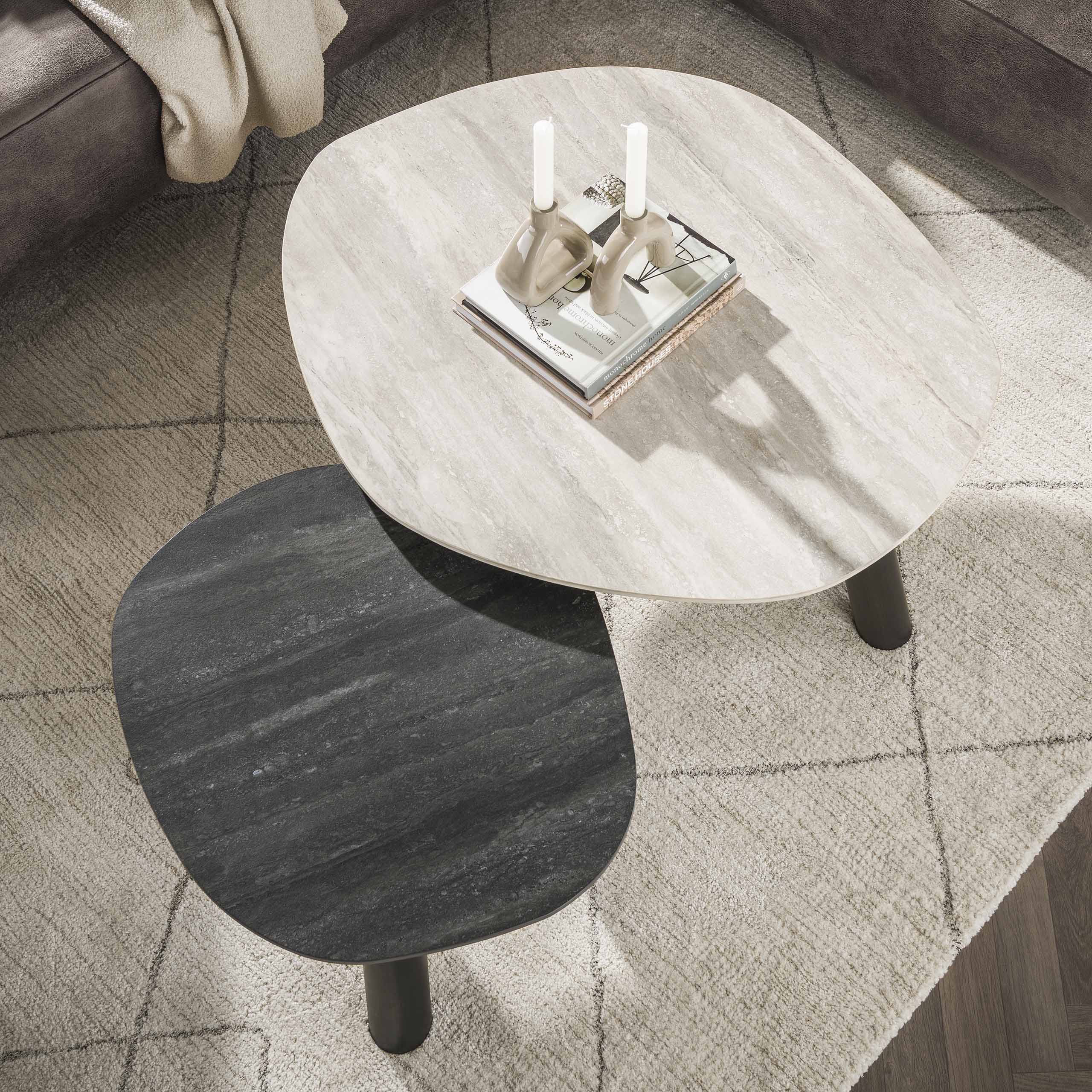 Soffbord Twin Log 3D keramisk travertin - Set om 2