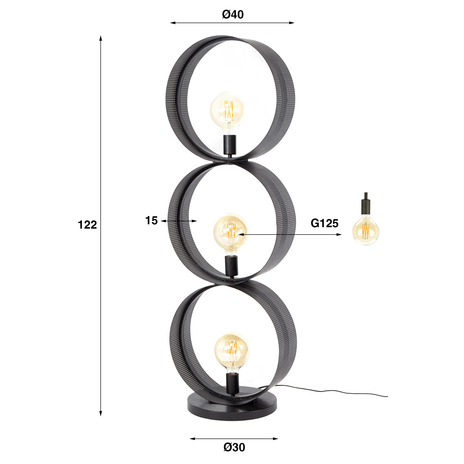 Golvlampa Ring Mesh 3-ljus - Charcoal