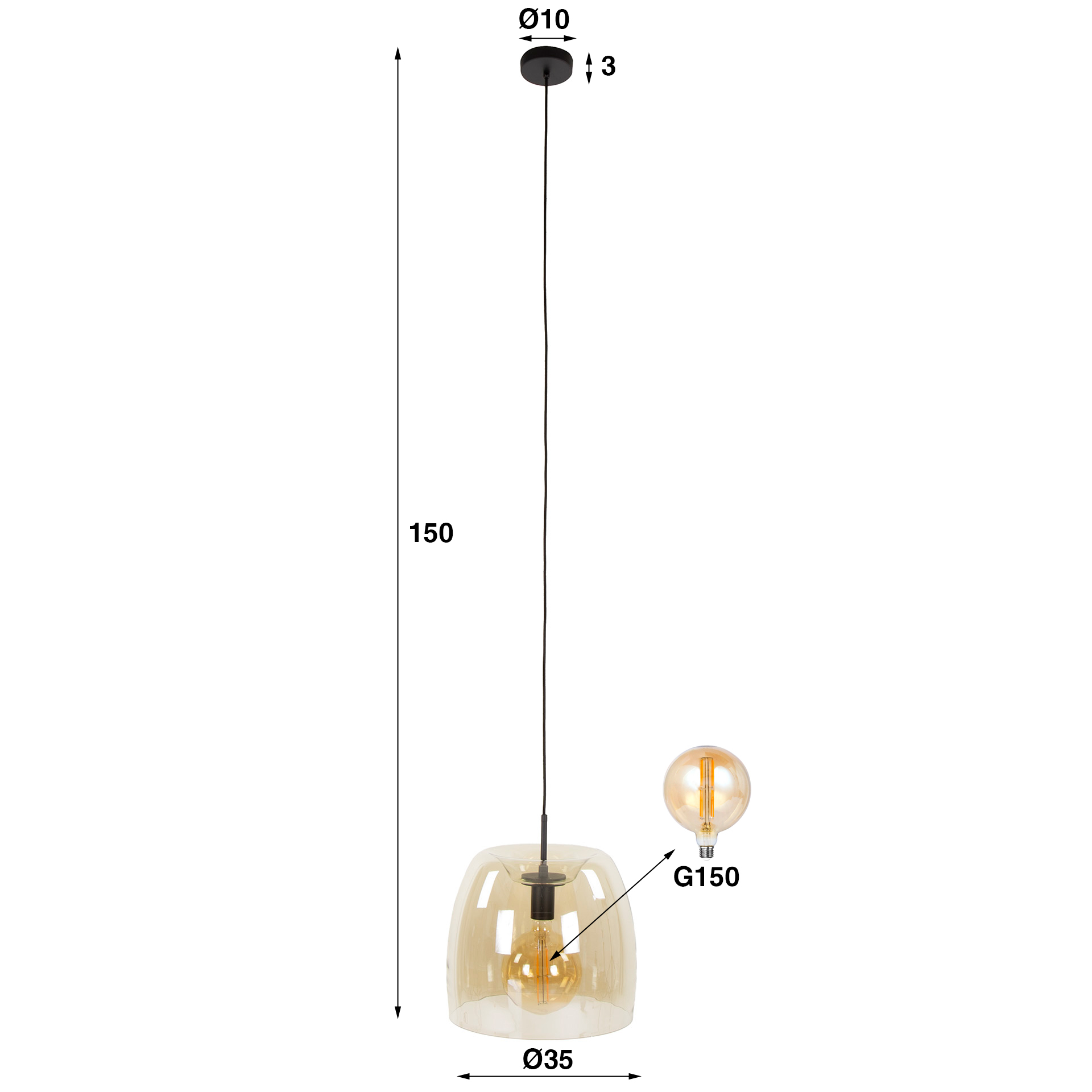 Hänglampa 1L driftglas / Amberfärgat glas