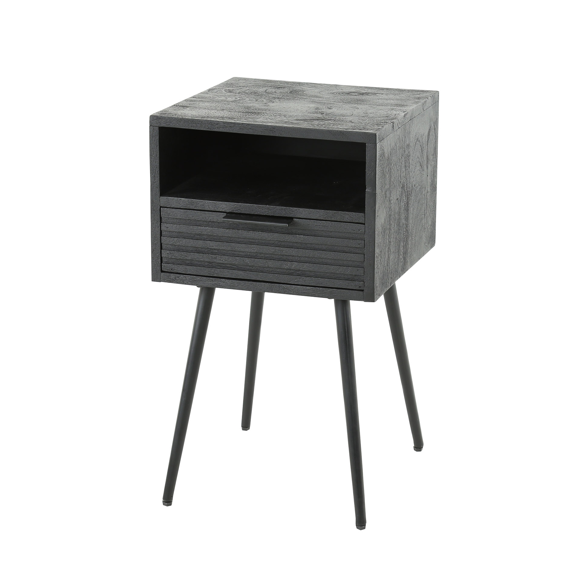 Marina sängbord 1 låda - Solid mangosvart
