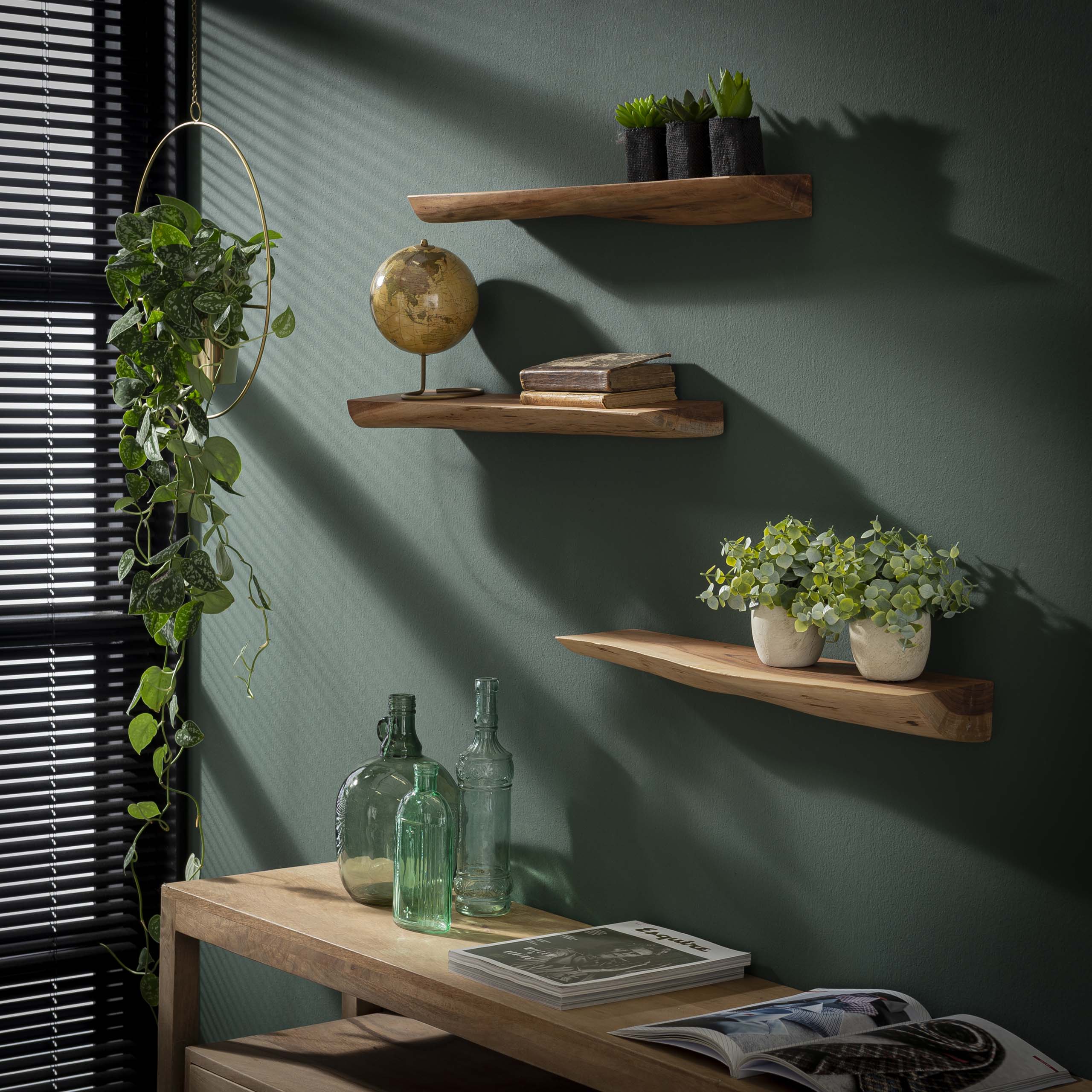 Vägghylla Kant 60 cm - set om 3 - Solid akacia