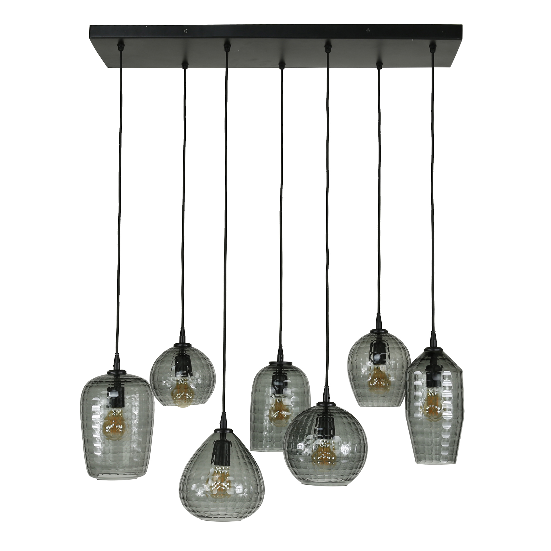 Hänglampa Hexagon 4+3 lampor - Rökgrått glas