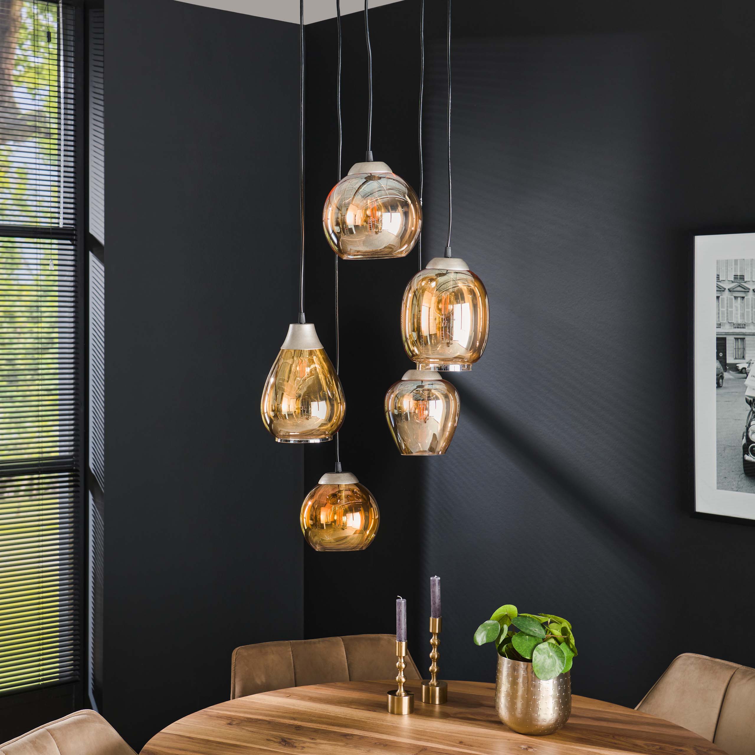 Hänglampa 5L stegmix / Bärnstensfärgat glas