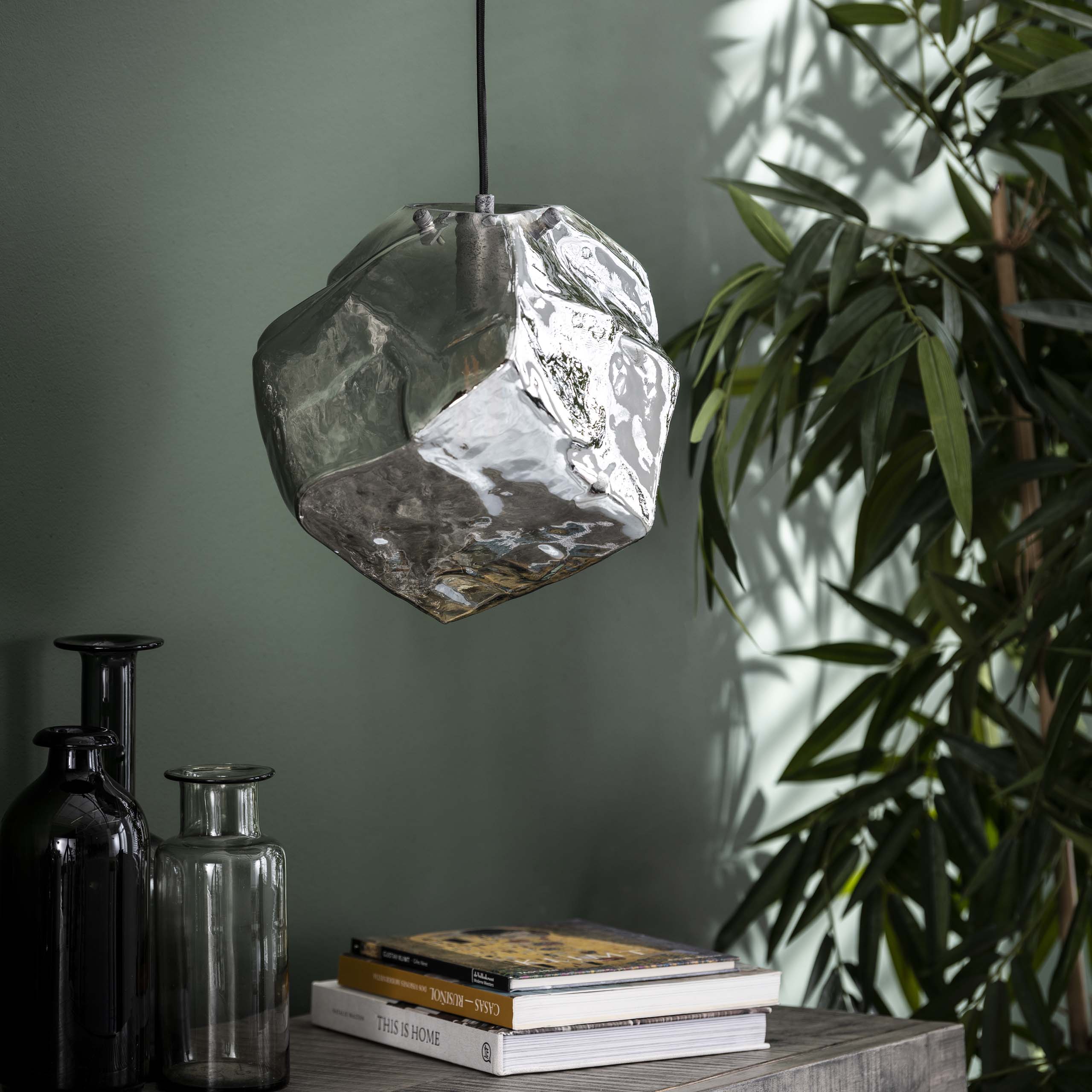 Hänglampa 1L bergkromad / Kromat glas
