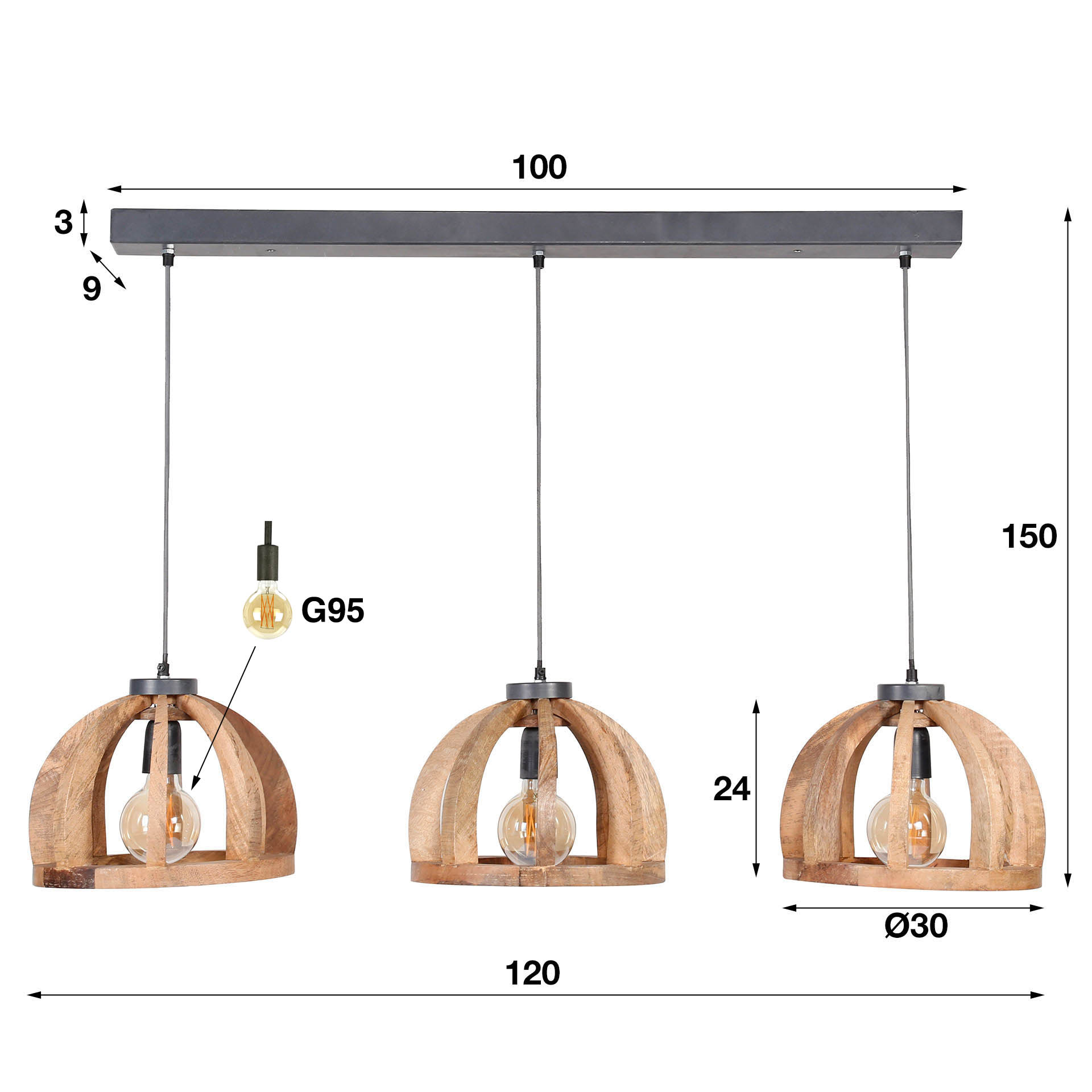 Hänglampa 3L Courbe