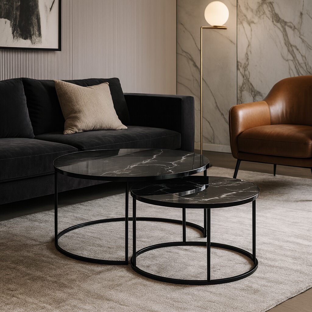 Soffbord Svart - Svart & Vit Marmor
