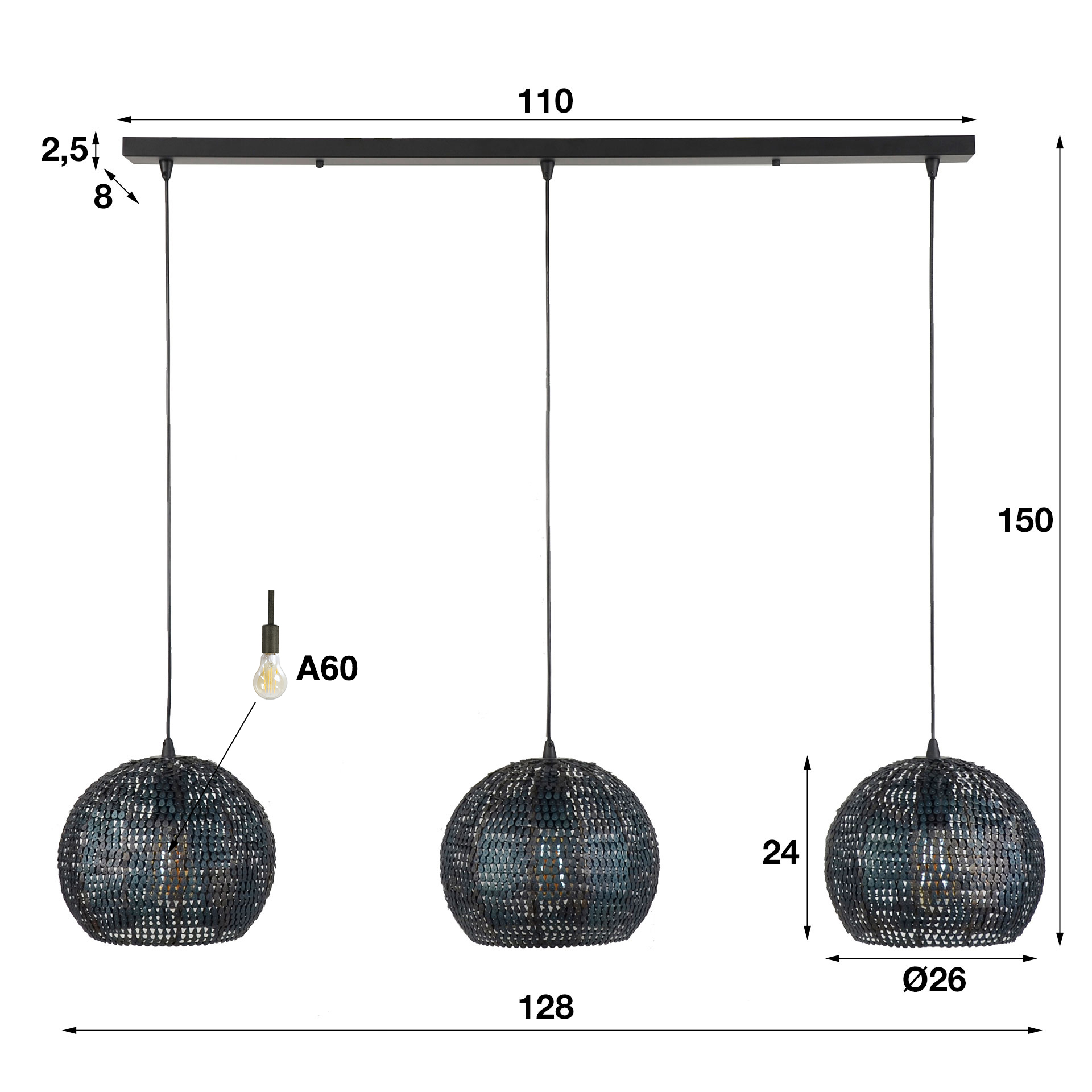 Hänglampa Armor Orb 3-light - Svartbrun