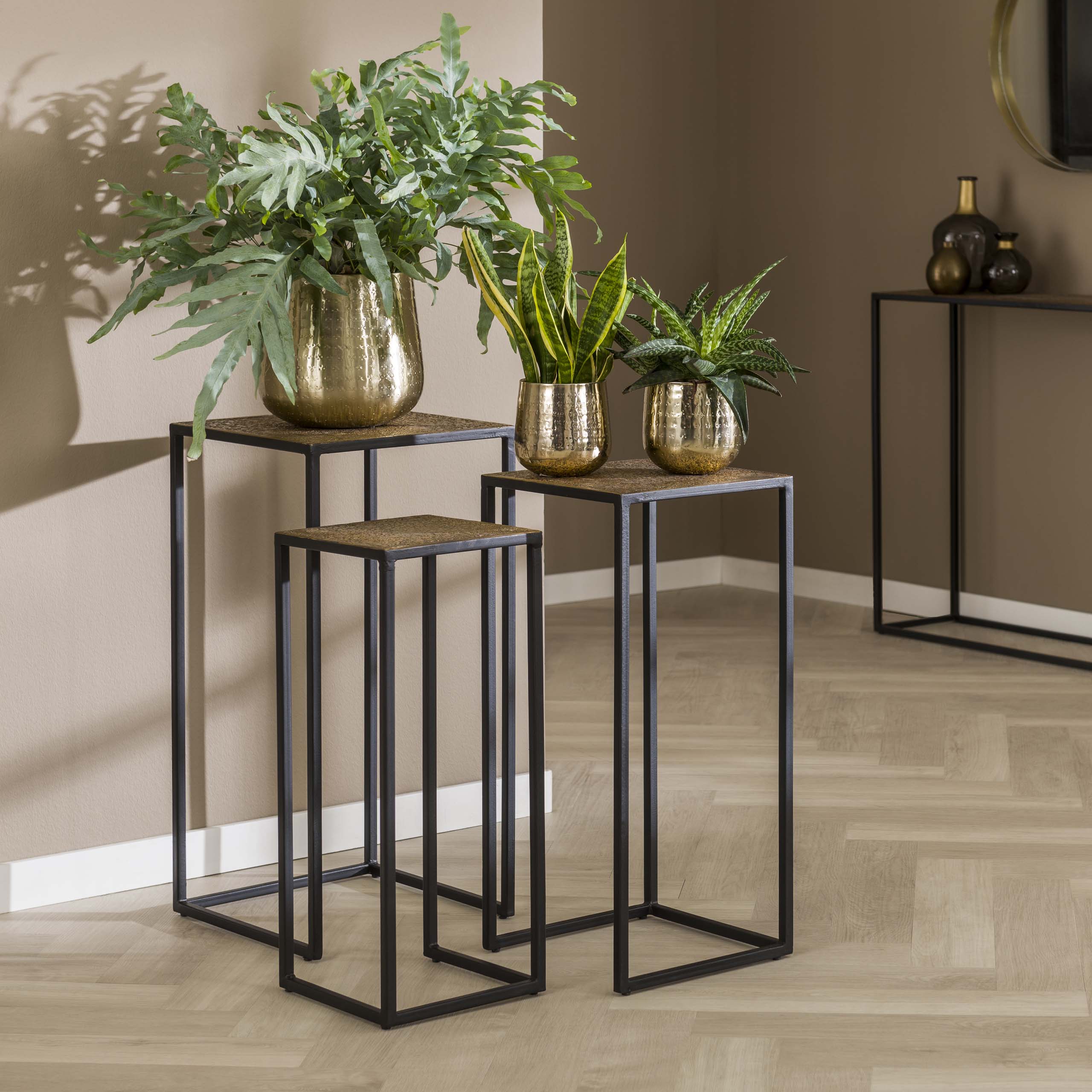 Blompelarset/3 järn metallic / Brons antik