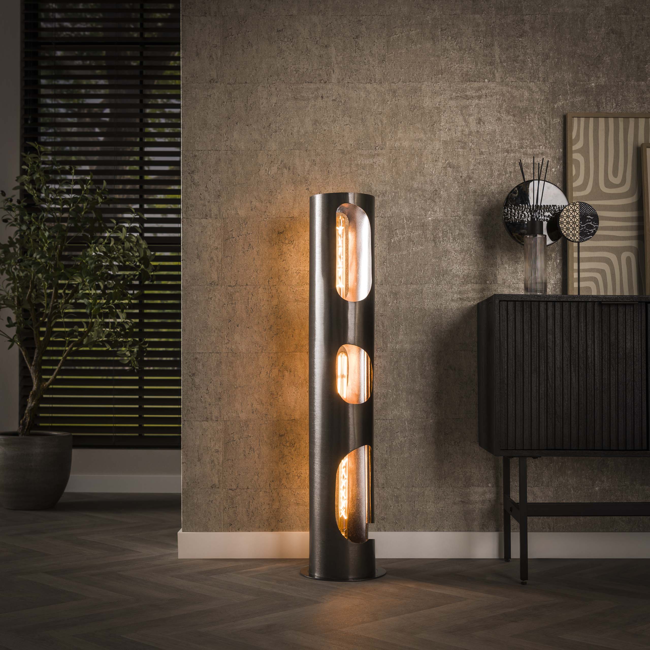 Golvlampa Organic Cylinder 3-light - Svart nickel