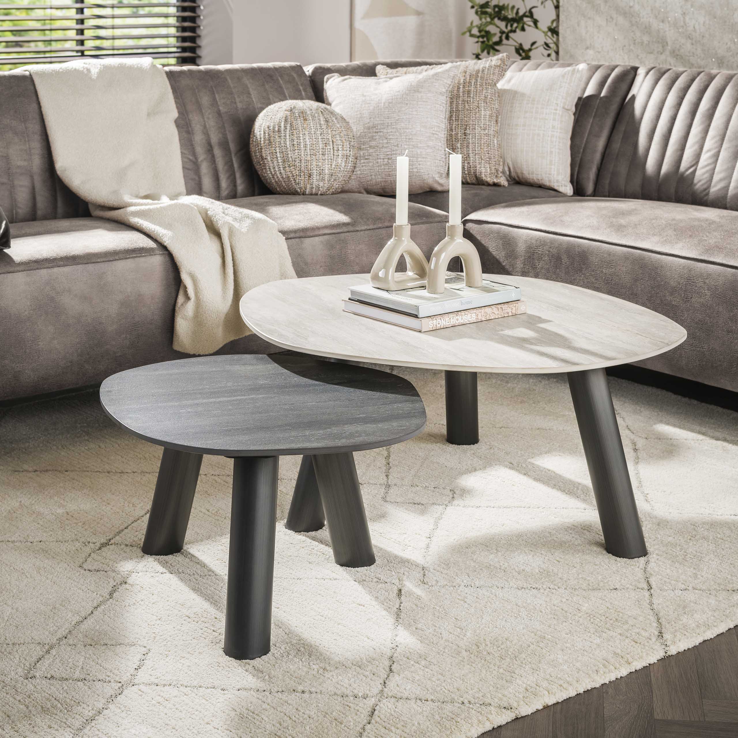 Soffbord Twin Log 3D keramisk travertin - Set om 2