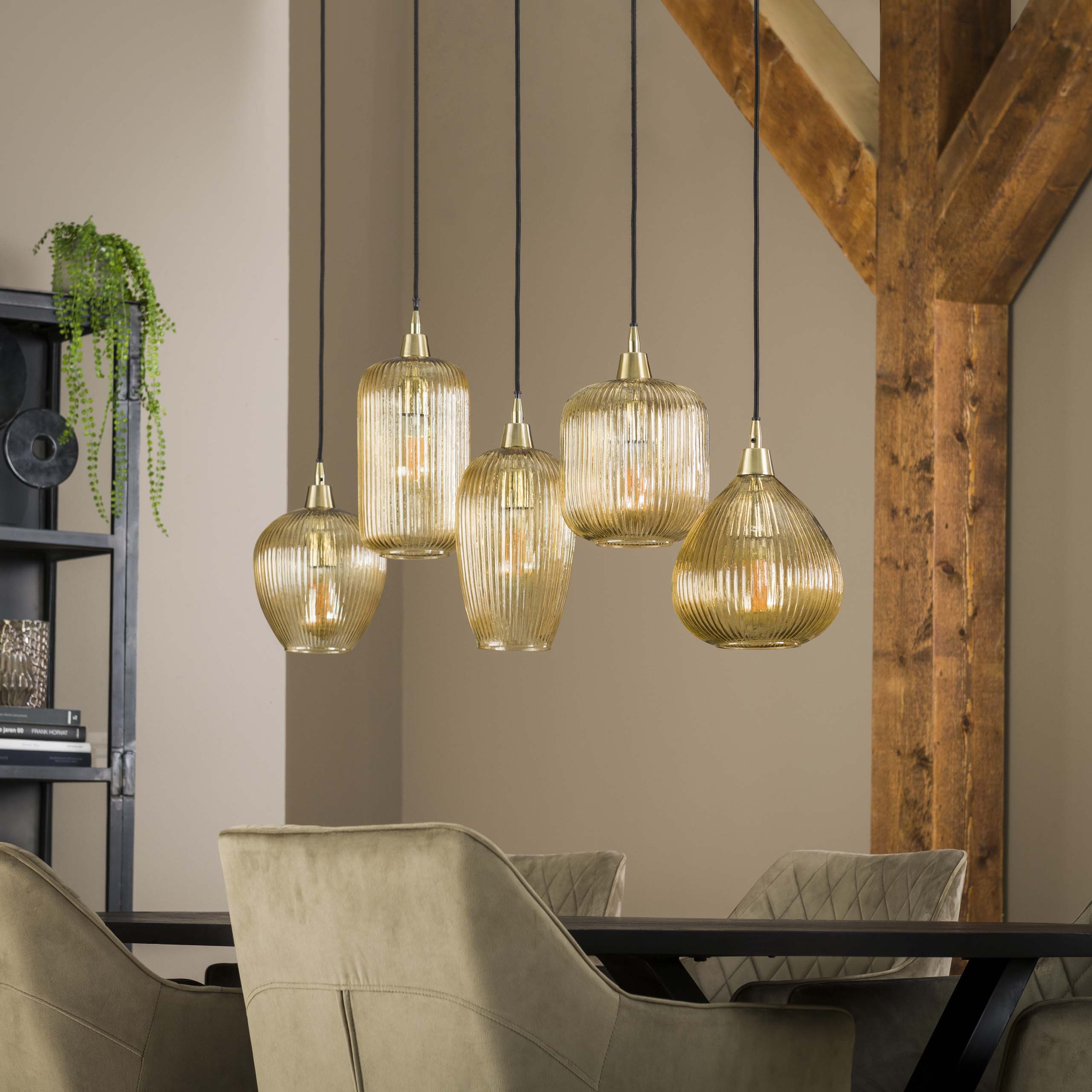 Hänglampa Stripe 5-light - bärnstensfärgad glas