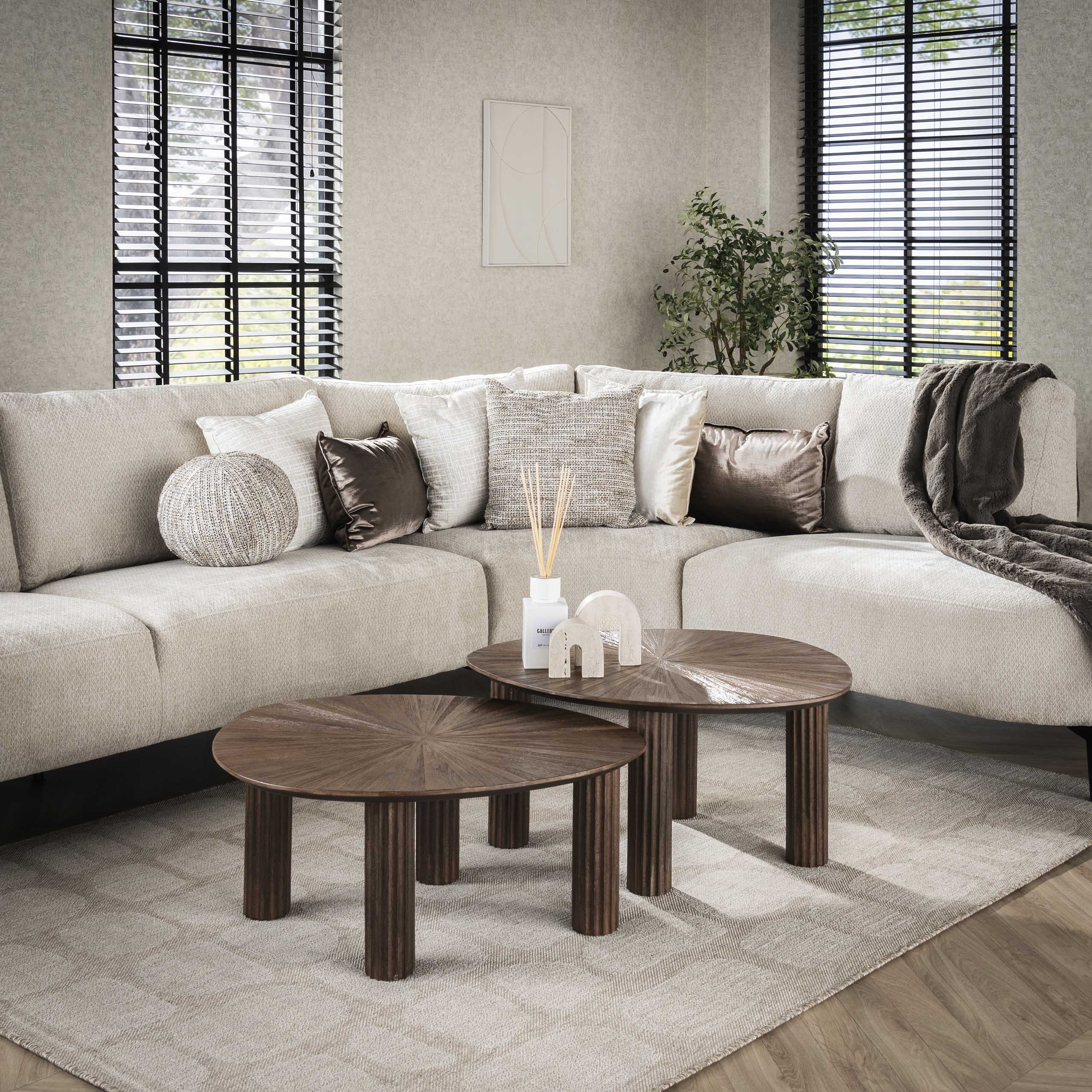 Maya trekantigt soffbord set om 2 - Teak espresso