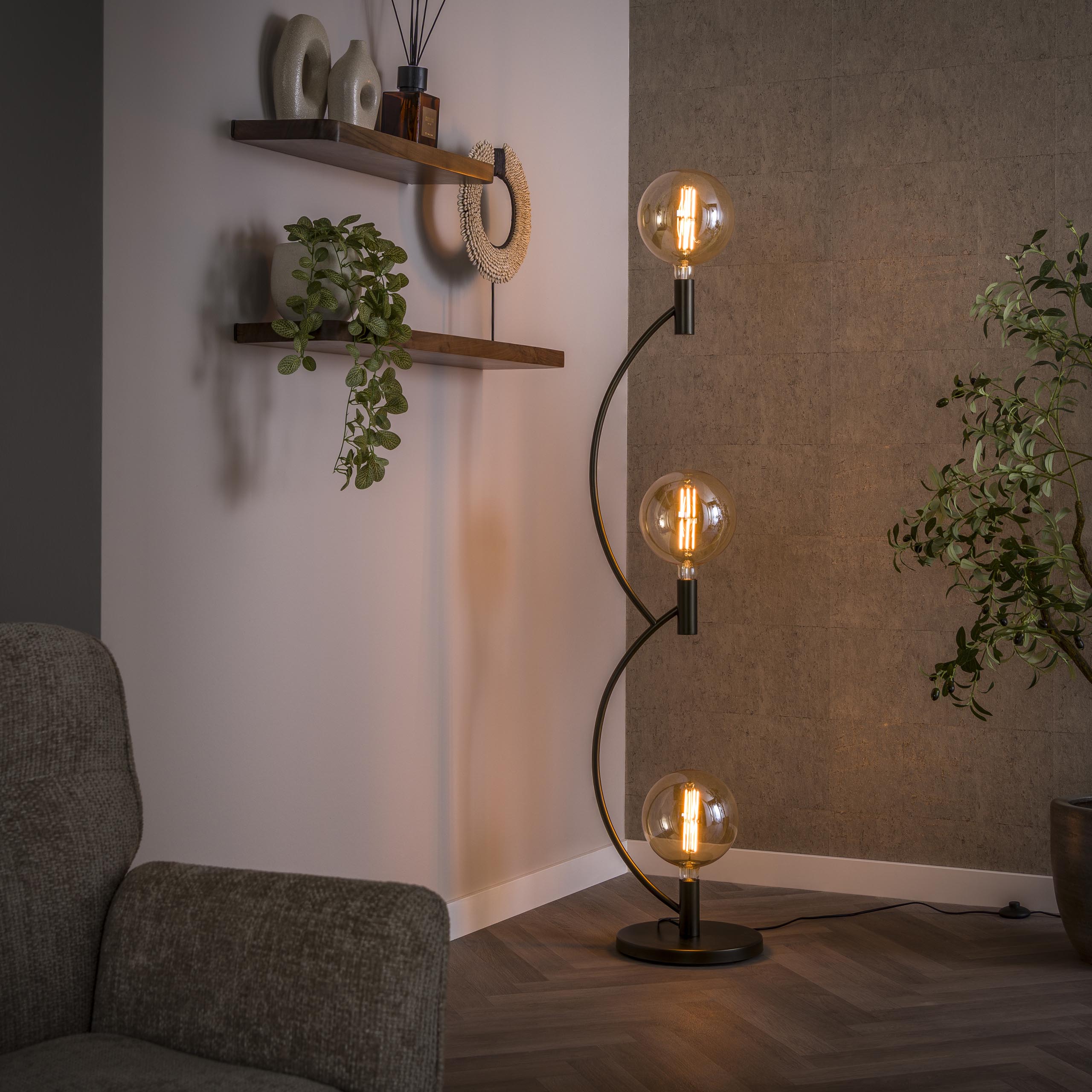 Golvlampa Arcus 3-ljus Siennabrun