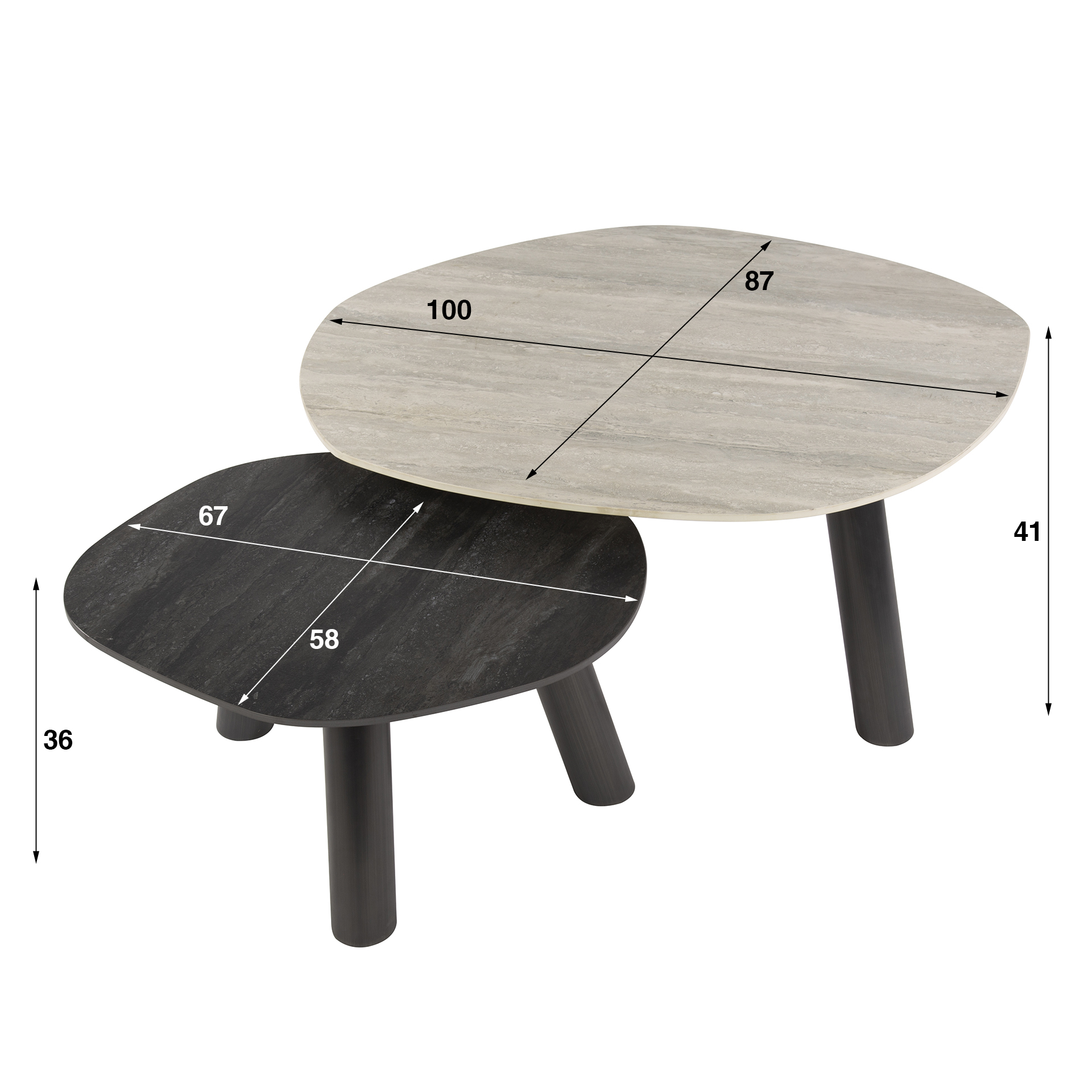 Soffbord Twin Log 3D keramisk travertin - Set om 2